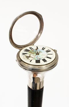 Antique Silver & Ebonised Watch Opera Walking Stick Thomas Peter Hewit