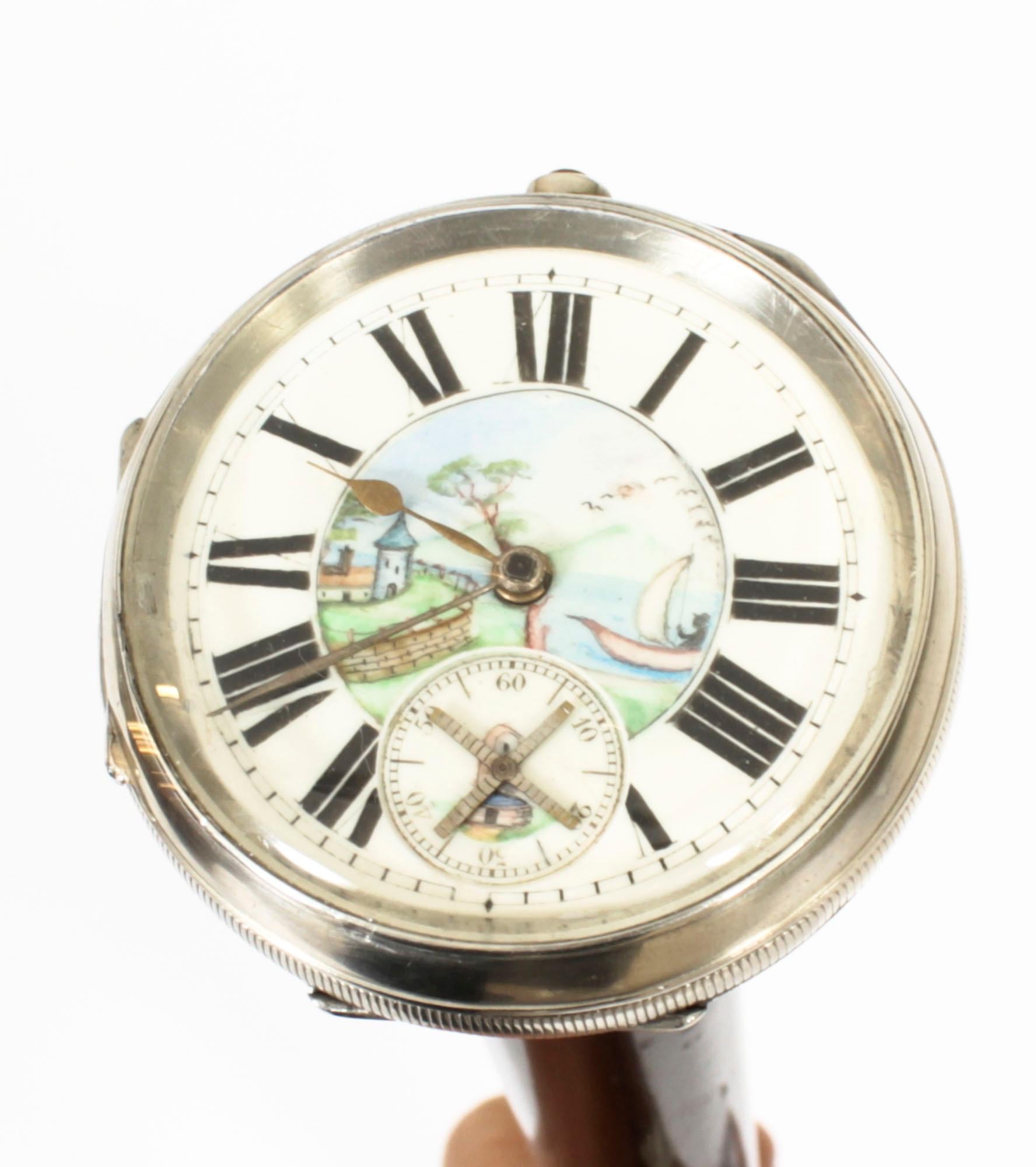 Late 19th Century Antique Silver & Ebonised Watch Opera Walking Stick Thomas Peter Hewit
