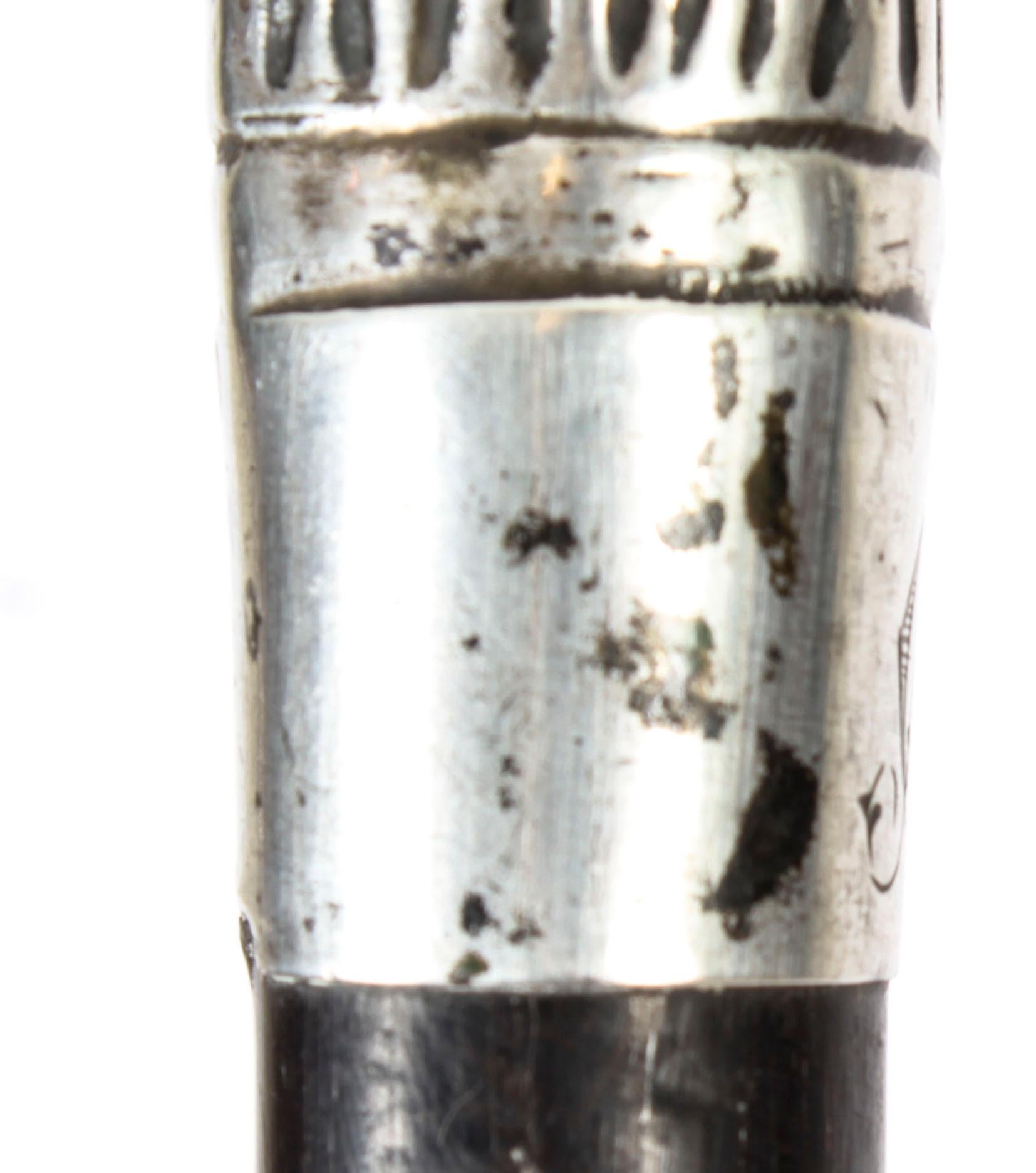 Antique Silver Ebonized Walking Cane Stick, 19th Century 5