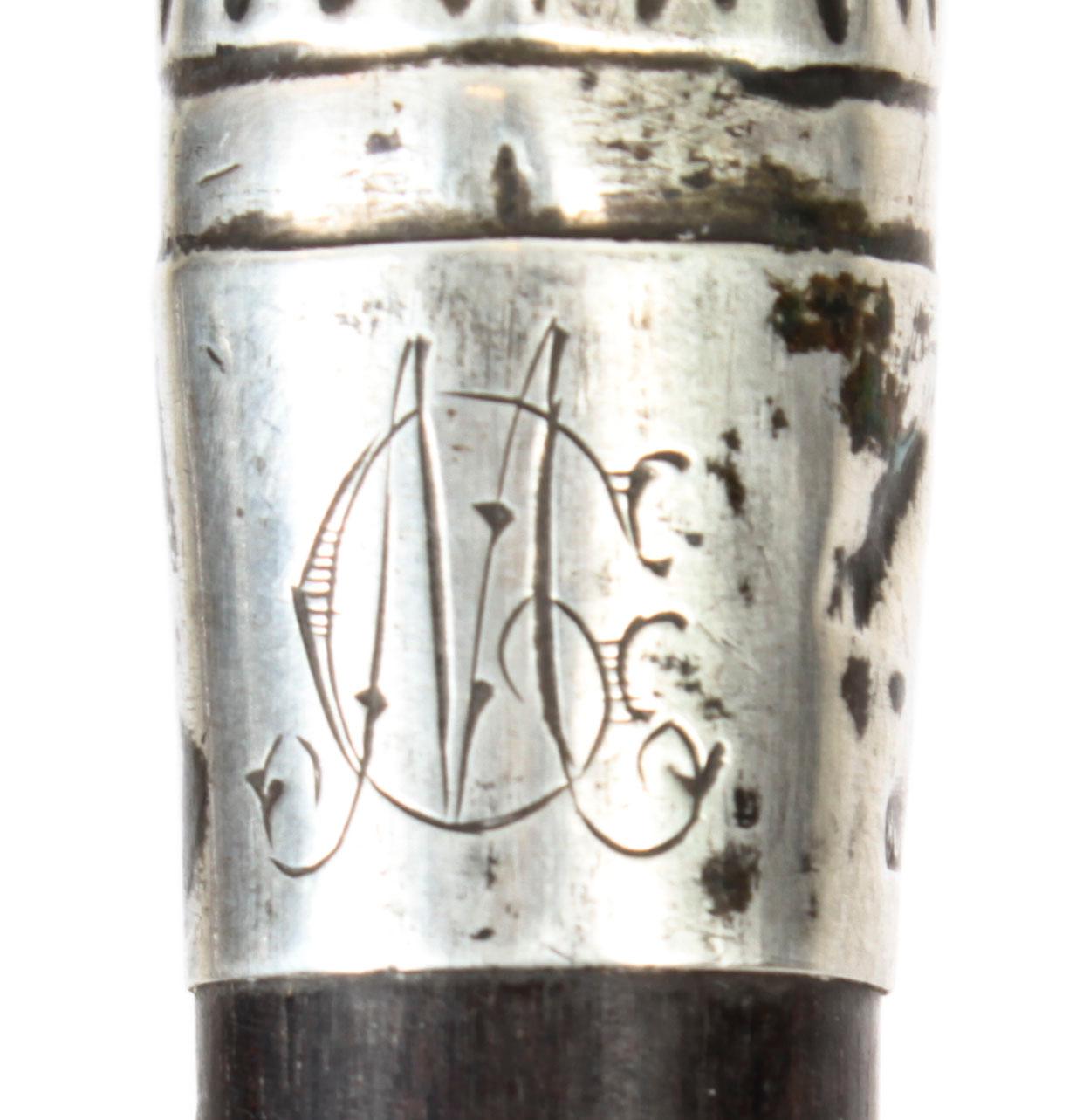 Antique Silver Ebonized Walking Cane Stick, 19th Century 3