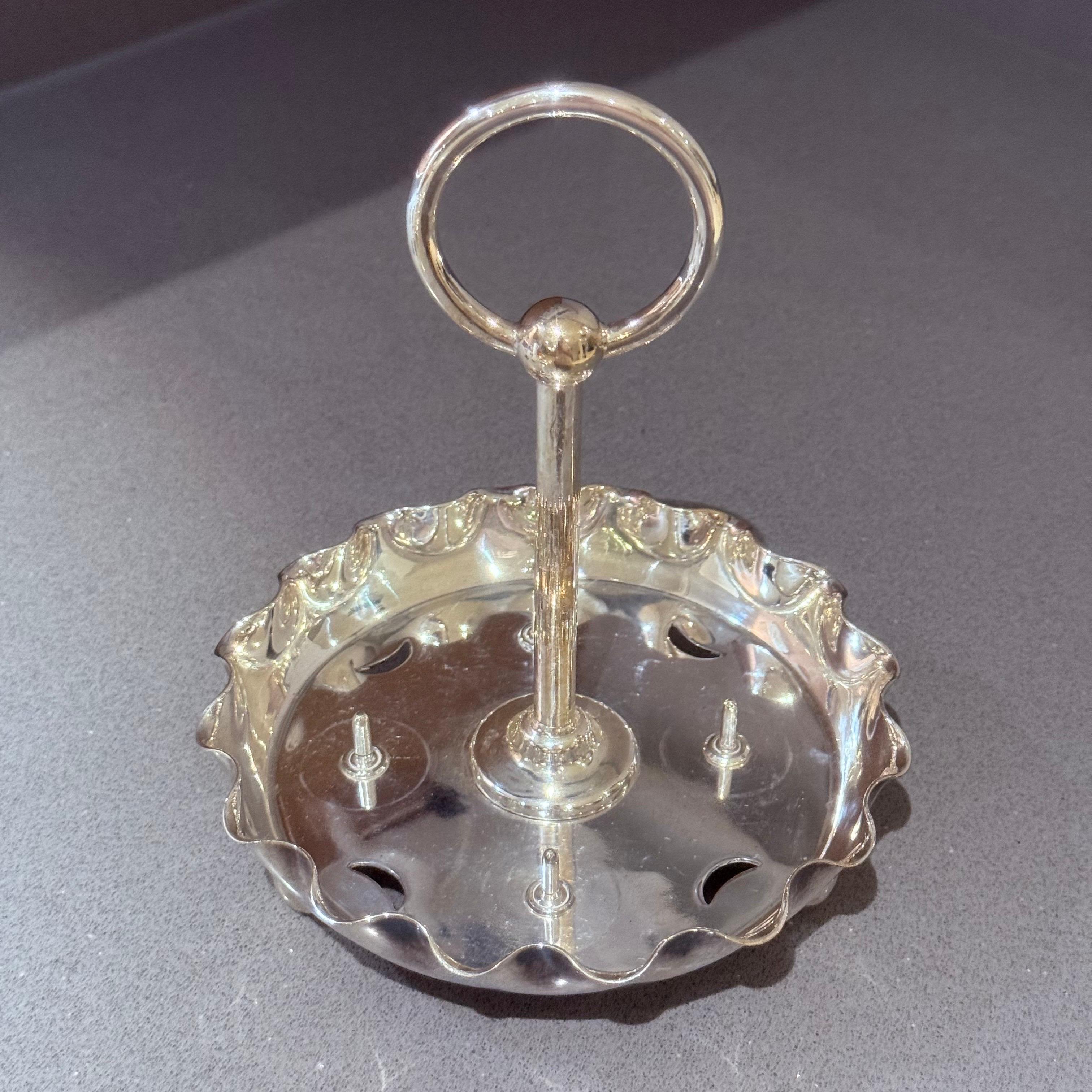 Art Deco Antique Silver Egg Coddler Stand Holder set of 4 Egg Holder with 4 Silver Spoons For Sale