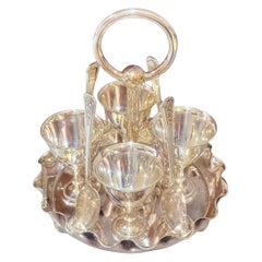 Antique Silver Egg Coddler Stand Holder set of 4 Egg Holder with 4 Silver Spoons