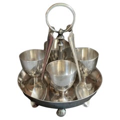 Antique Silver Egg Coddler Stand Holder set of 4 Egg Holder with 4 Silver Spoons