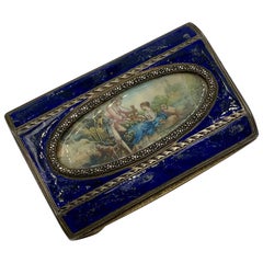 Antique Silver Enamel Box Hand Painted Courting Miniature Bird Cage Dog Lamb