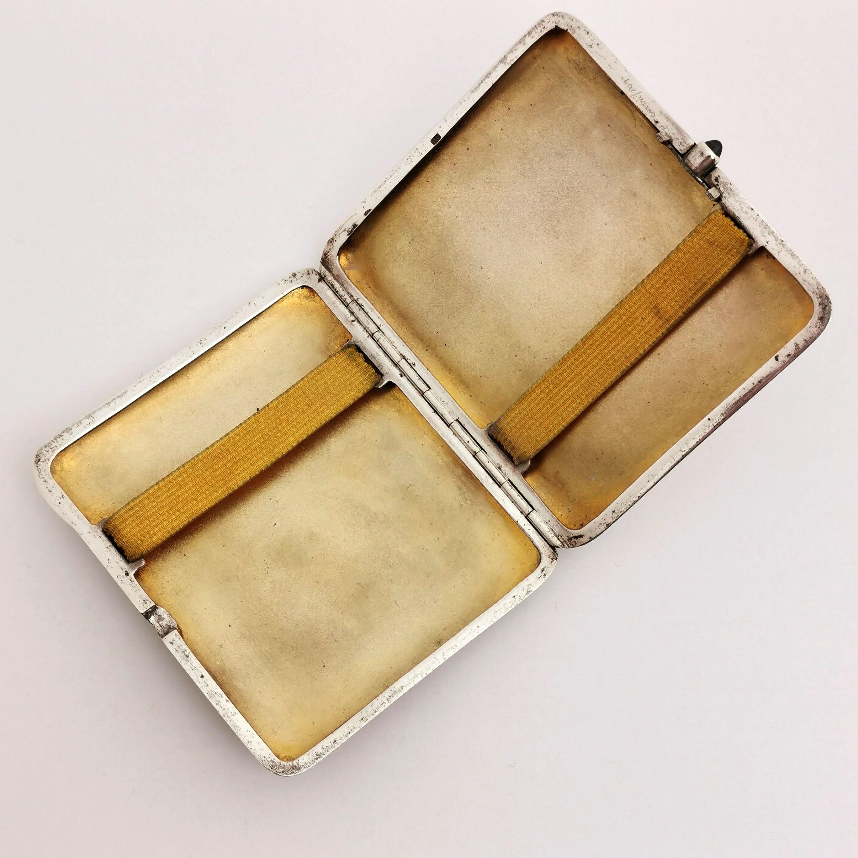 20th Century Antique Silver and Enamel Cigarette Case Austrian c. 1900 Horses Equestrian