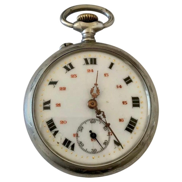 Antique Silver Enamel Dial Pocket Watch For Sale at 1stDibs