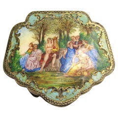 Used Silver Enamel Figures Garden Scene Compact