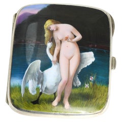 Antique Silver Enamel "Leda & The Swan" Cigarette Case, Circa 1900