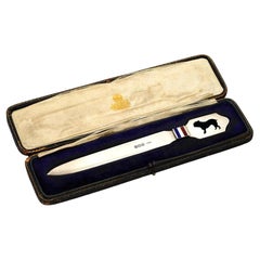 Antiker Brieföffner aus Silber und Emaille mit Asprey in Box