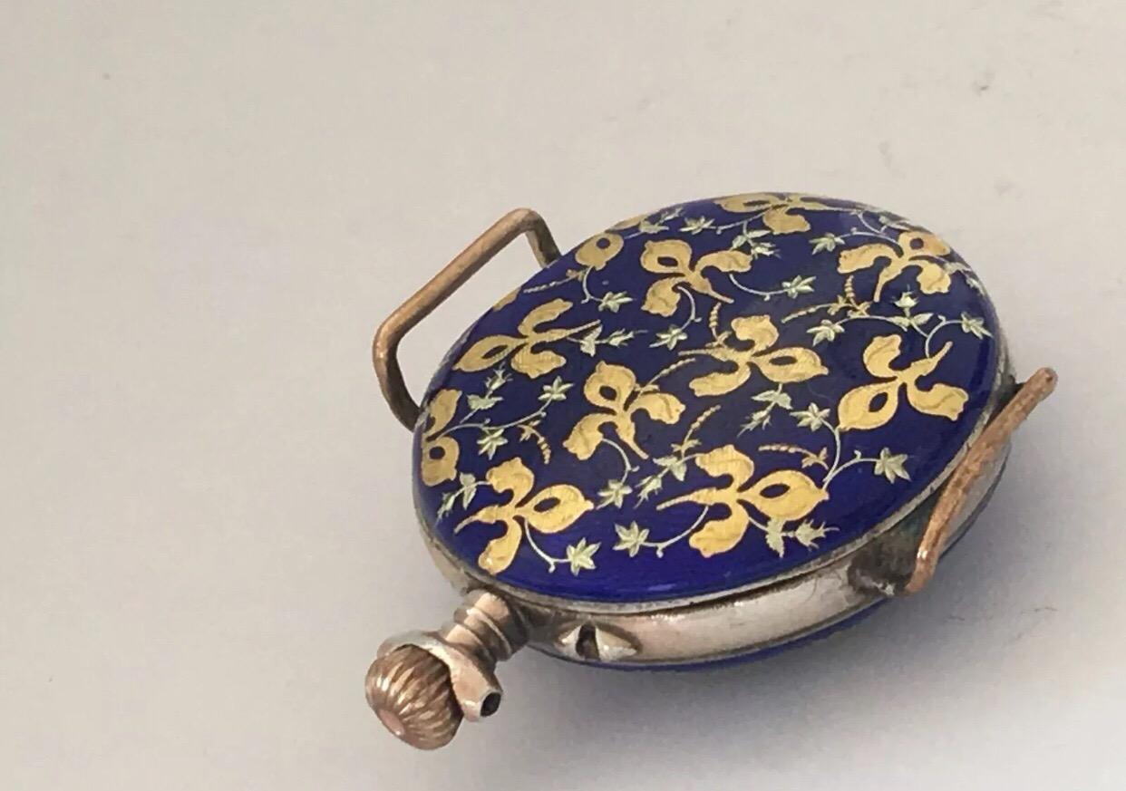 Antique Silver Enamel Swiss Trench Watch en vente 6