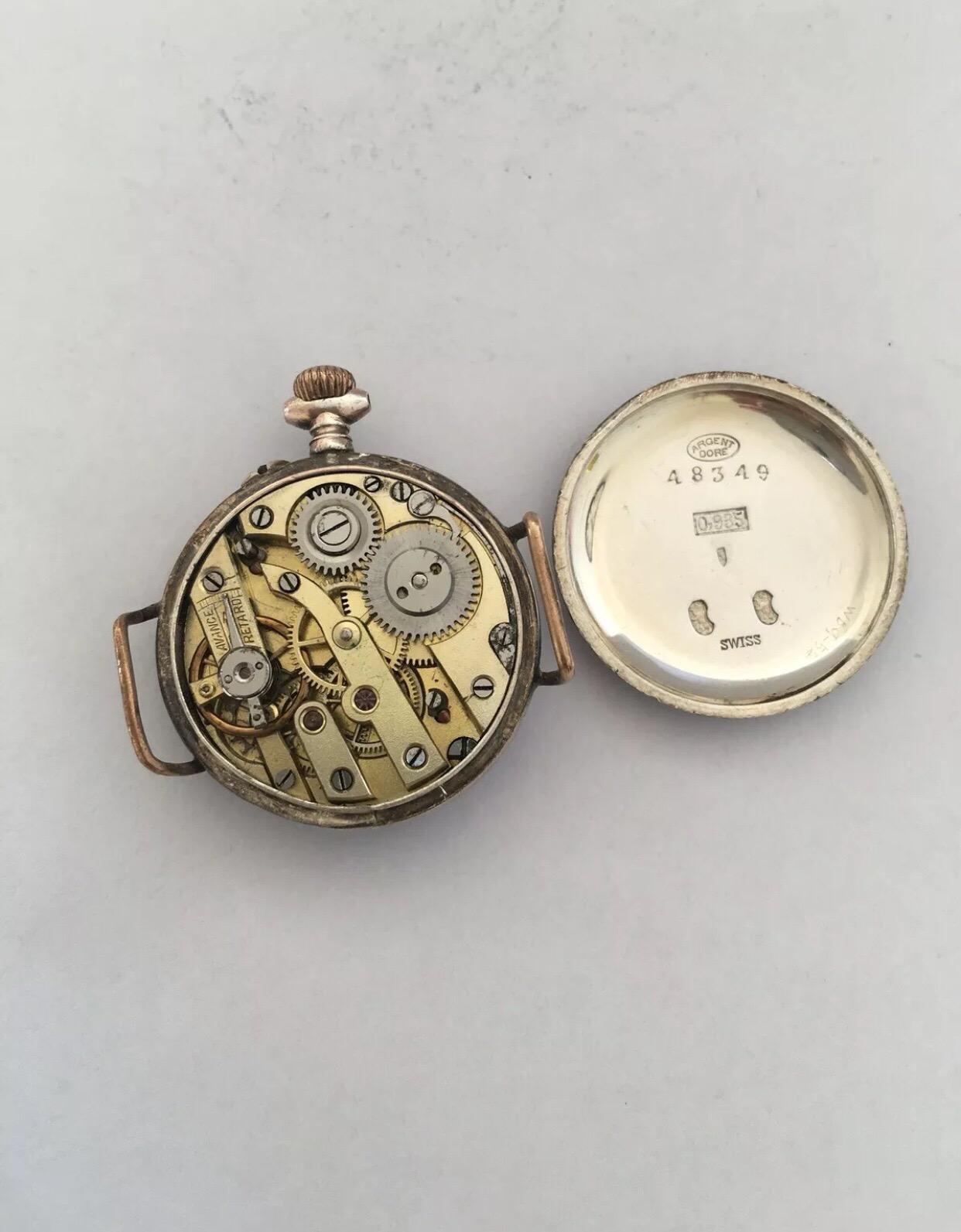 Antique Silver Enamel Swiss Trench Watch en vente 3