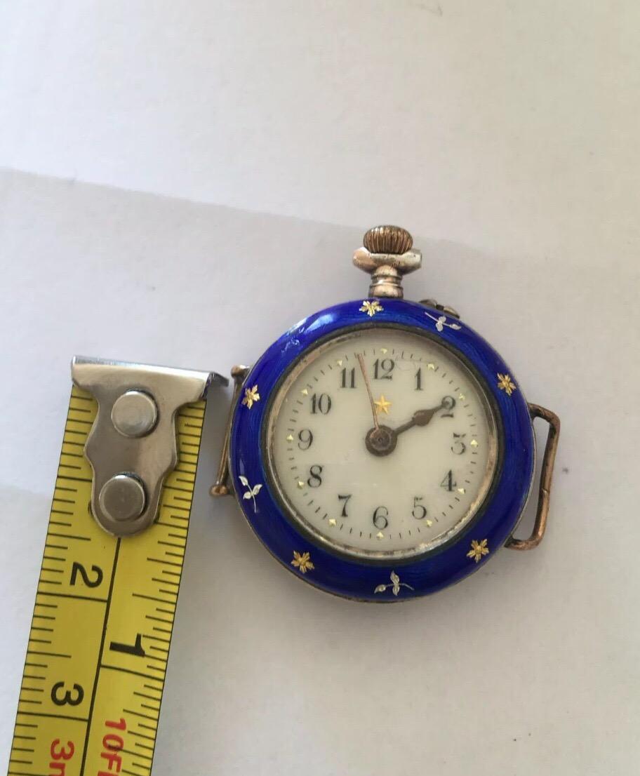 Antique Silver Enamel Swiss Trench Watch For Sale 4