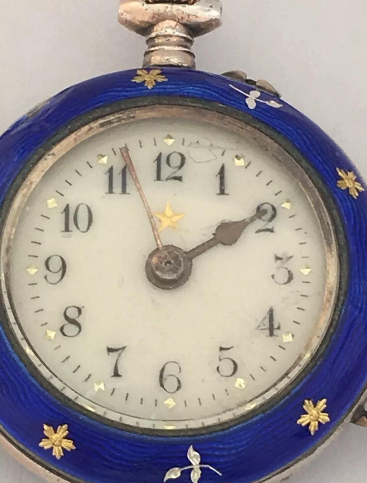 Antique Silver Enamel Swiss Trench Watch en vente 5