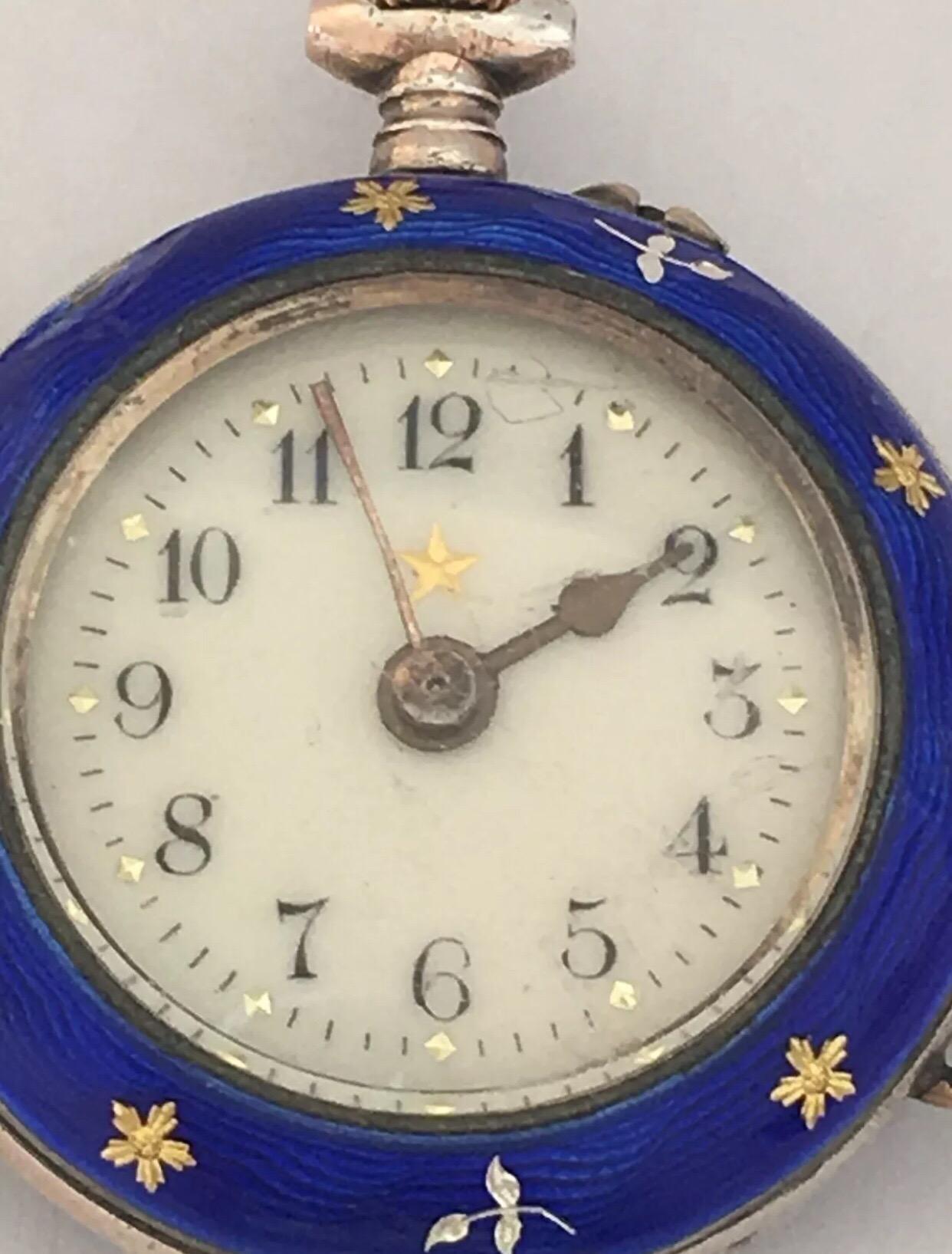 Antique Silver Enamel Swiss Trench Watch For Sale 5