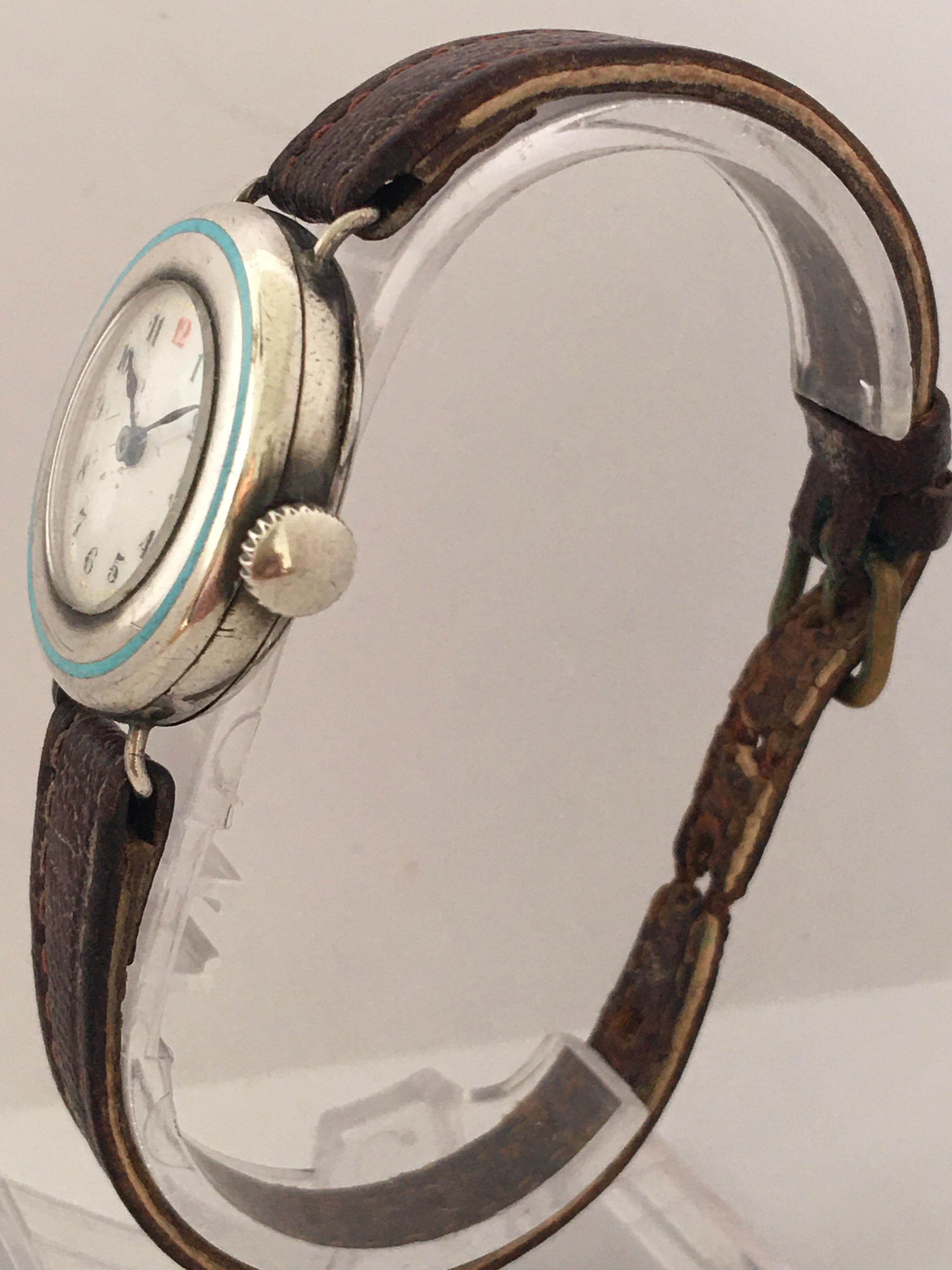 Antique Silver / Enamel Trench Watch For Sale 6
