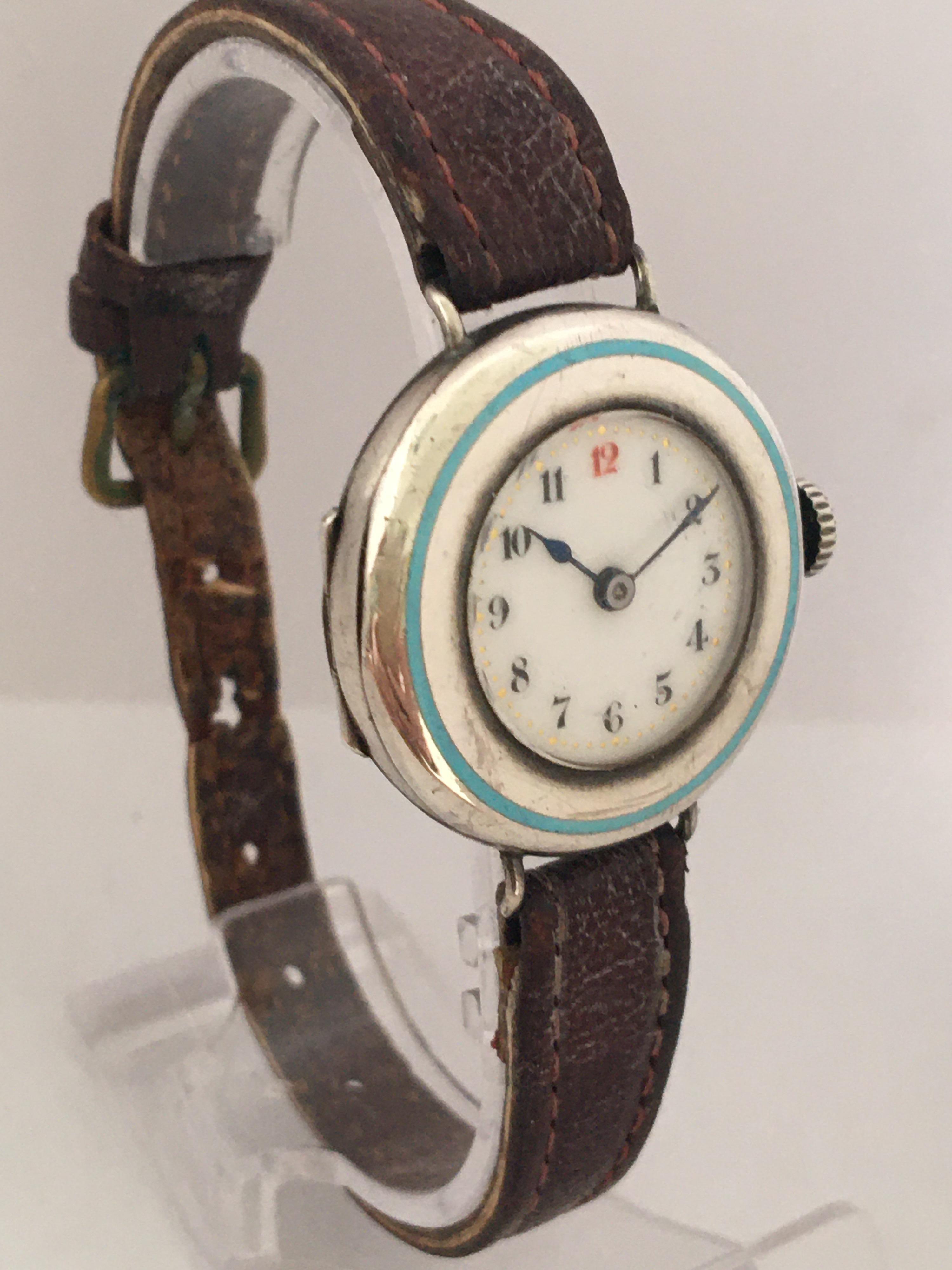 Antique Silver / Enamel Trench Watch For Sale 7