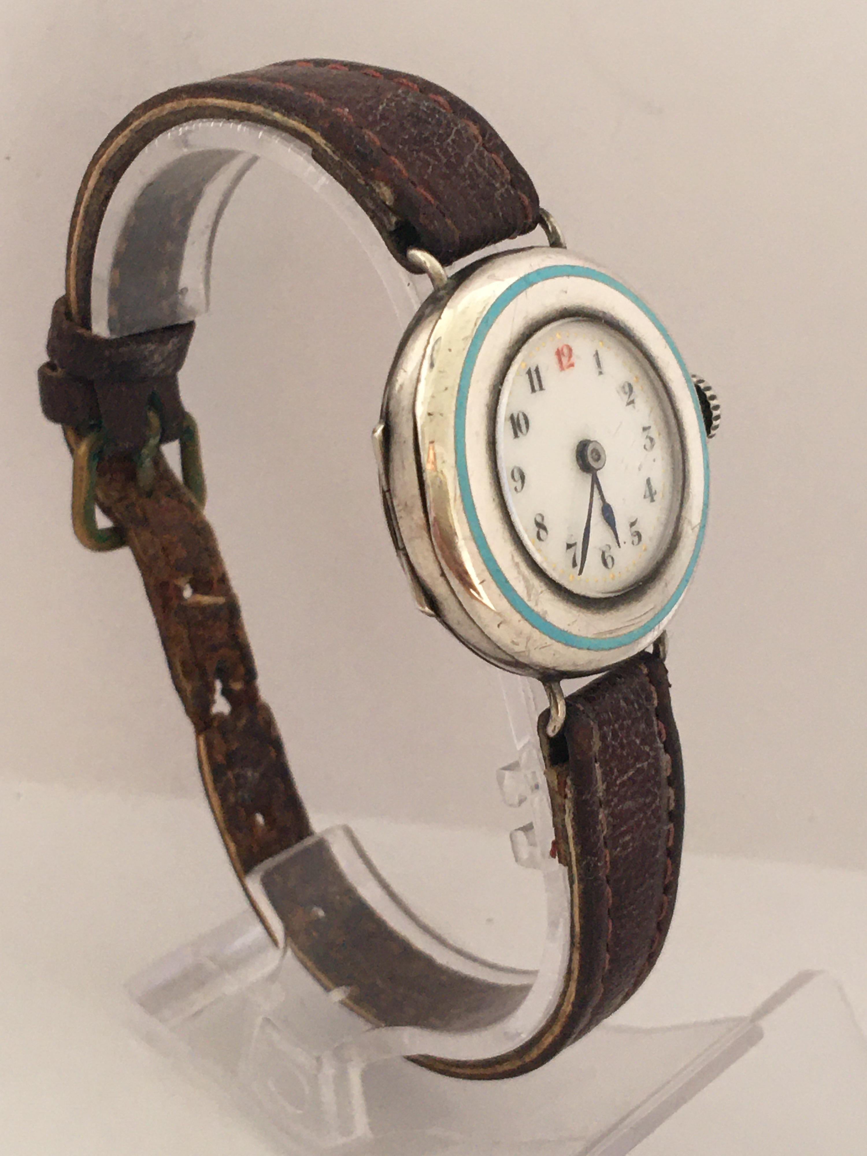 Antique Silver / Enamel Trench Watch For Sale 9