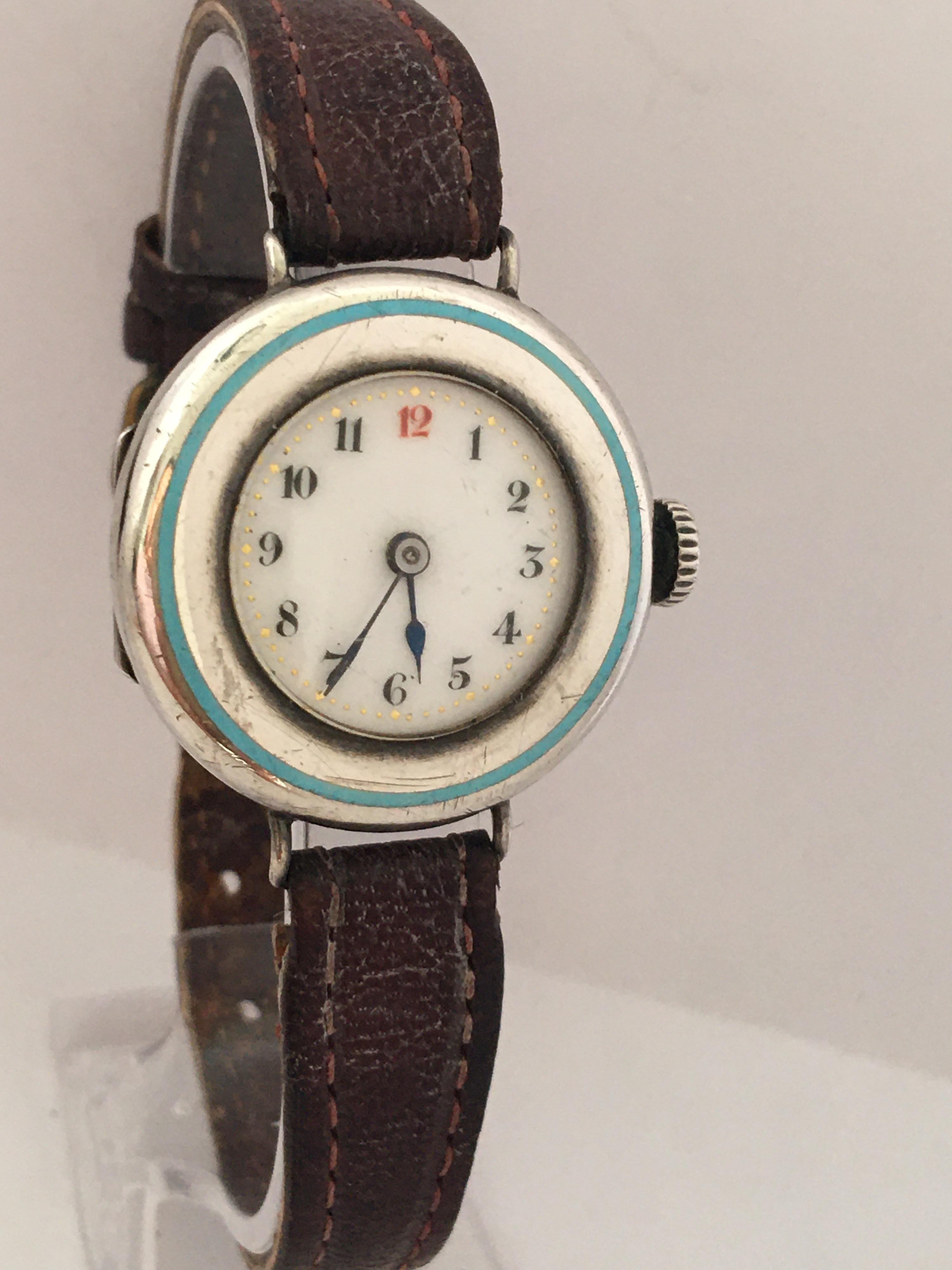 Antique Silver / Enamel Trench Watch For Sale 10