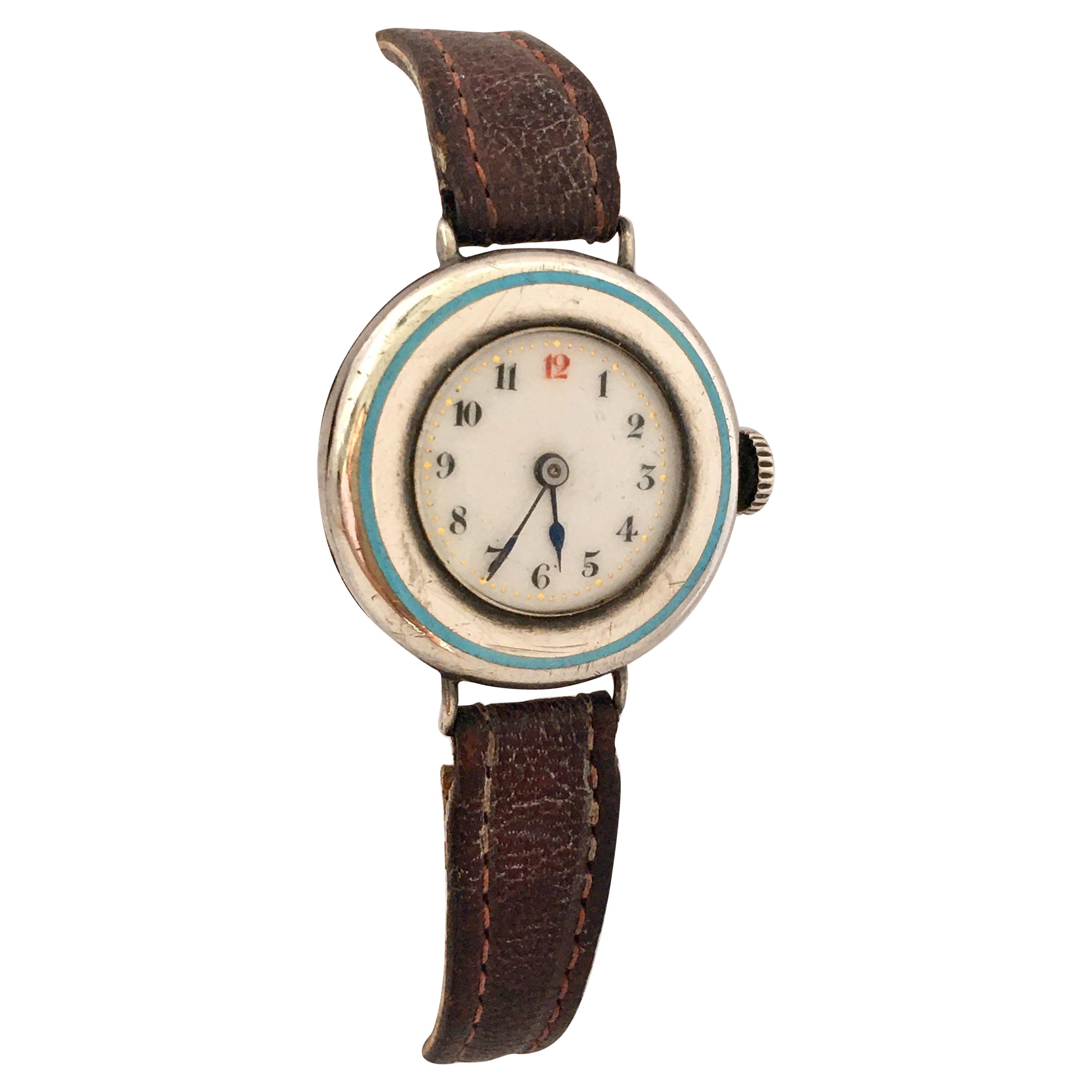 Antique Silver / Enamel Trench Watch