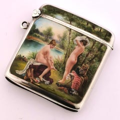 Antique Silver and Enamel Vesta Case / Match Holder 1902 Import Mark Erotic/Nude
