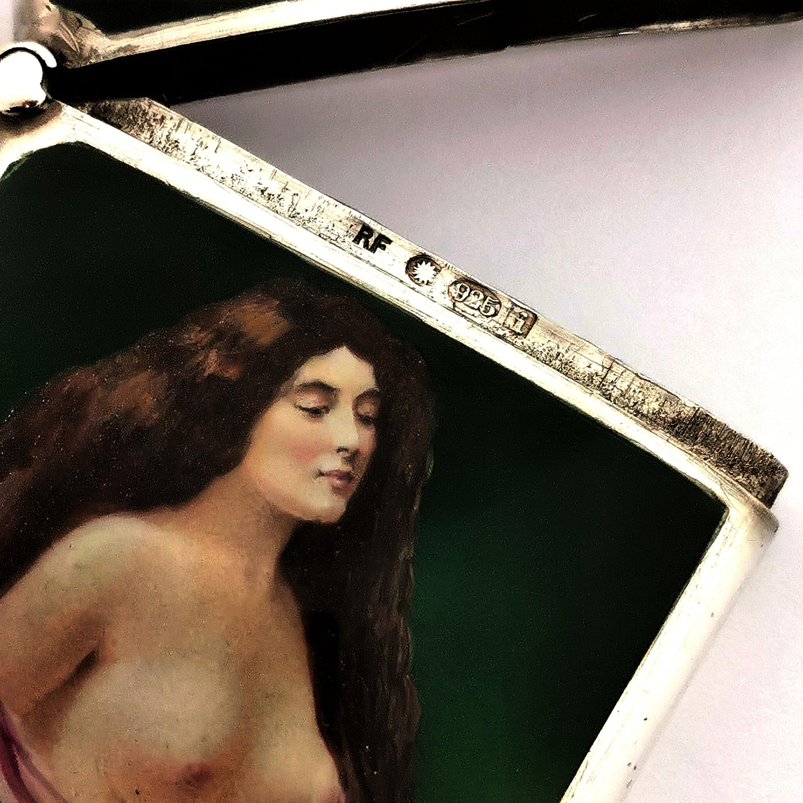 Antique Silver and Enamel Vesta Case Match Holder 1904 Erotic Nude In Good Condition In London, GB