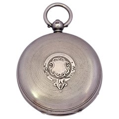 Antique Silver Engine Turn Cased Key Winding Pocket Watch