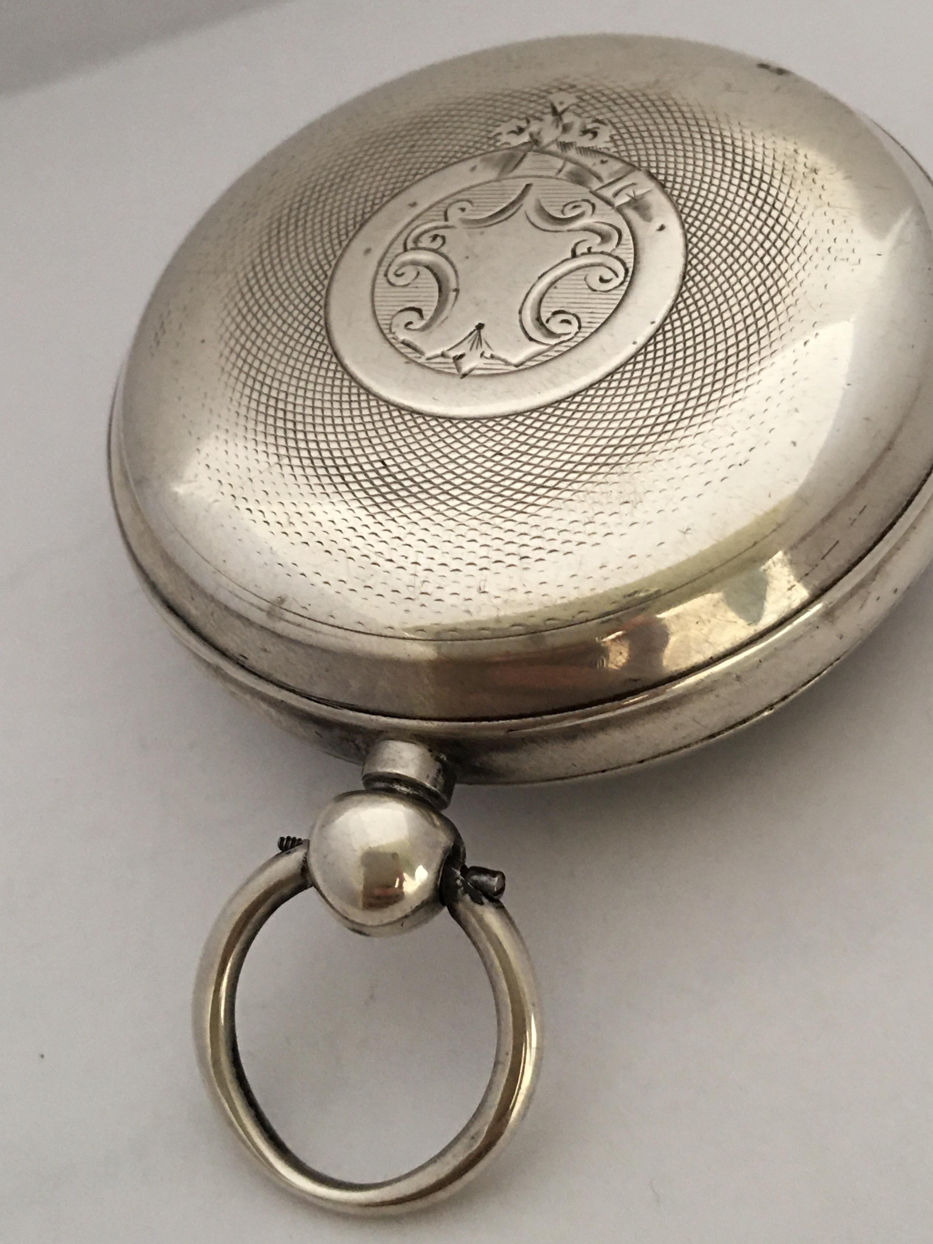 Antique Silver Engine Turned Case English Lever Pocket Watch 4