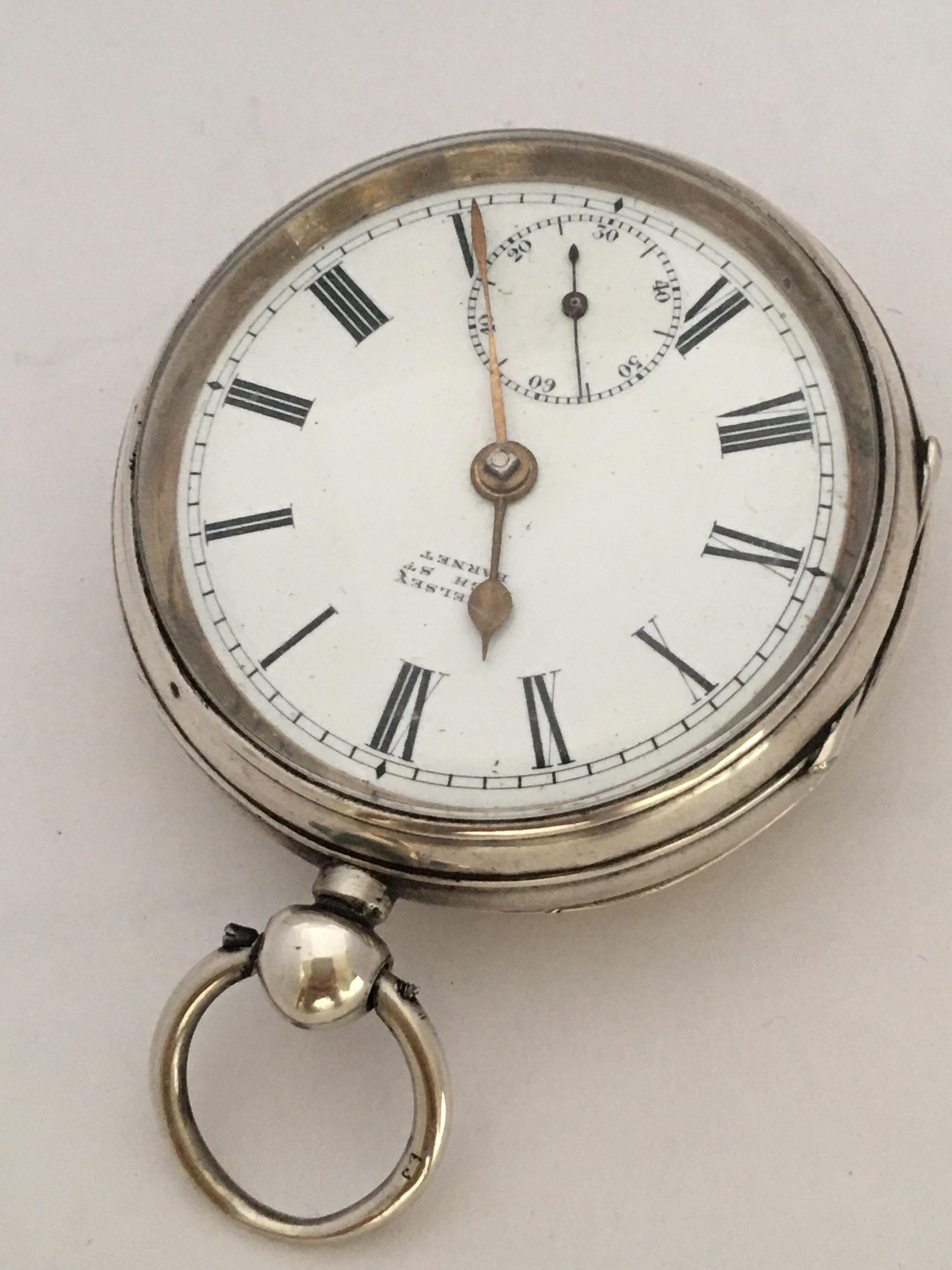 Antique Silver Engine Turned Case English Lever Pocket Watch 5