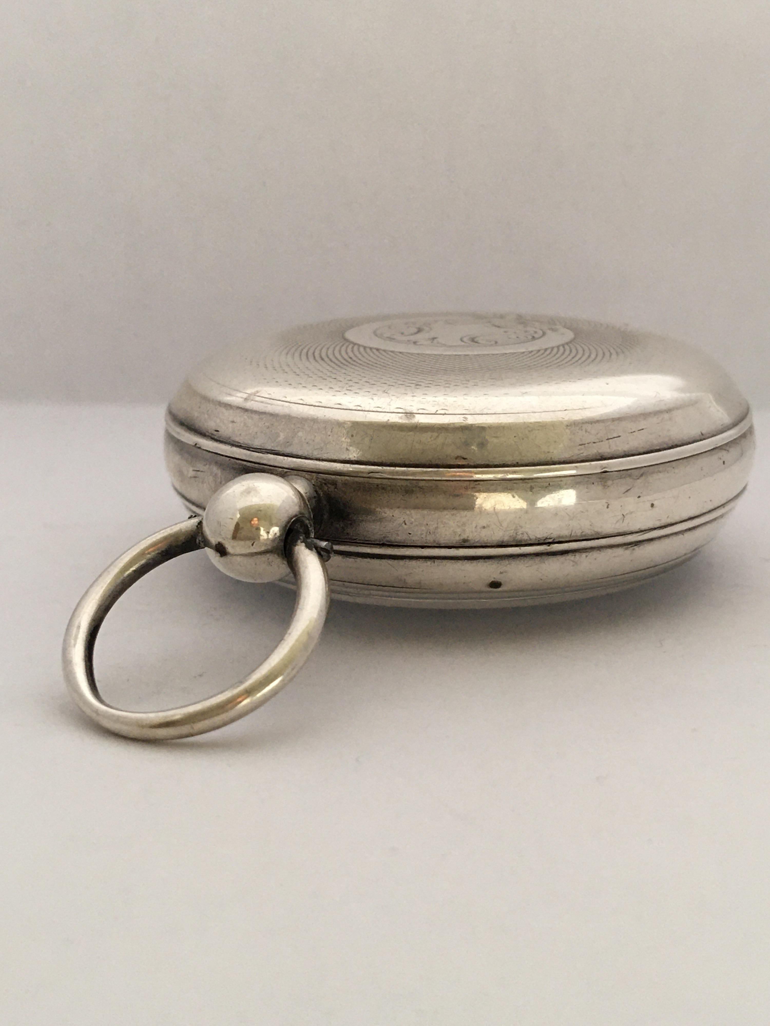 Antique Silver Engine Turned Case English Lever Pocket Watch 7