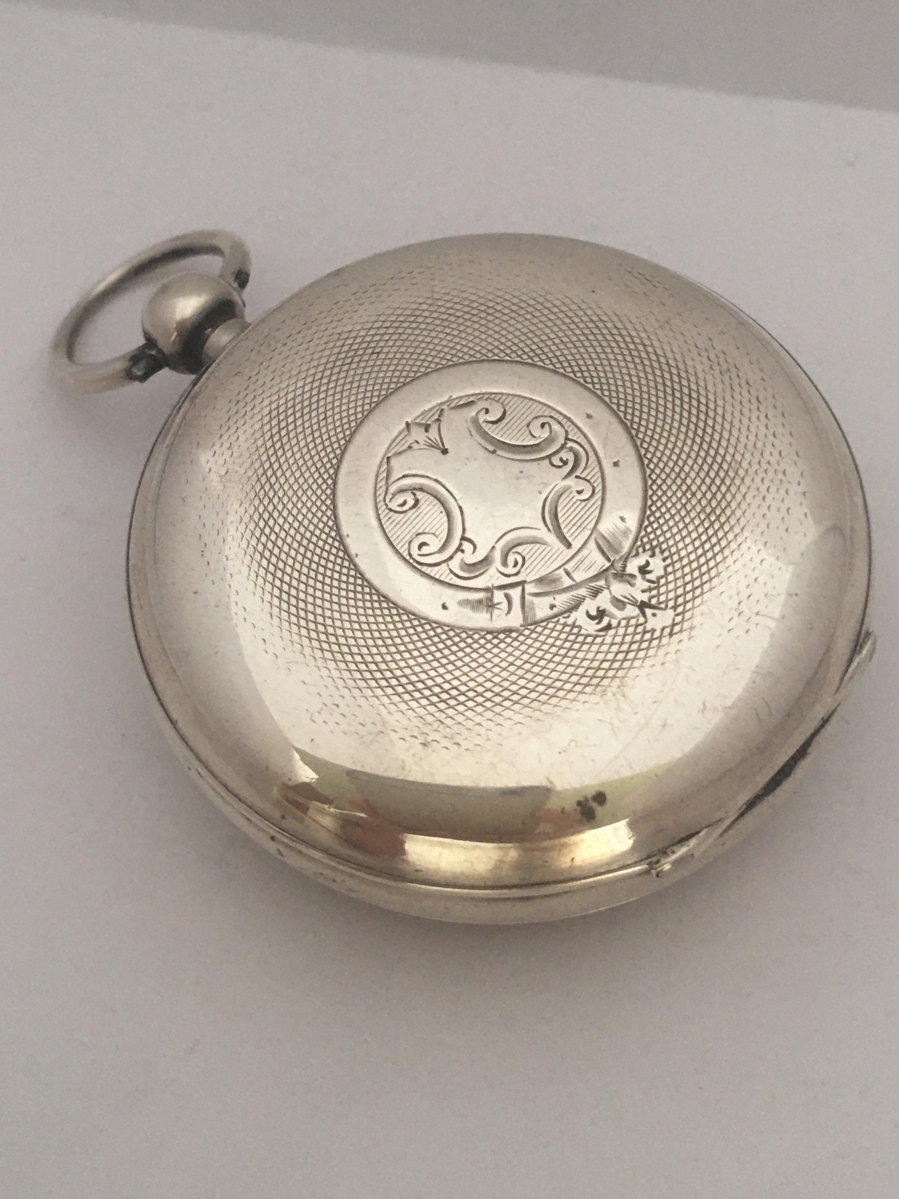Antique Silver Engine Turned Case English Lever Pocket Watch 8