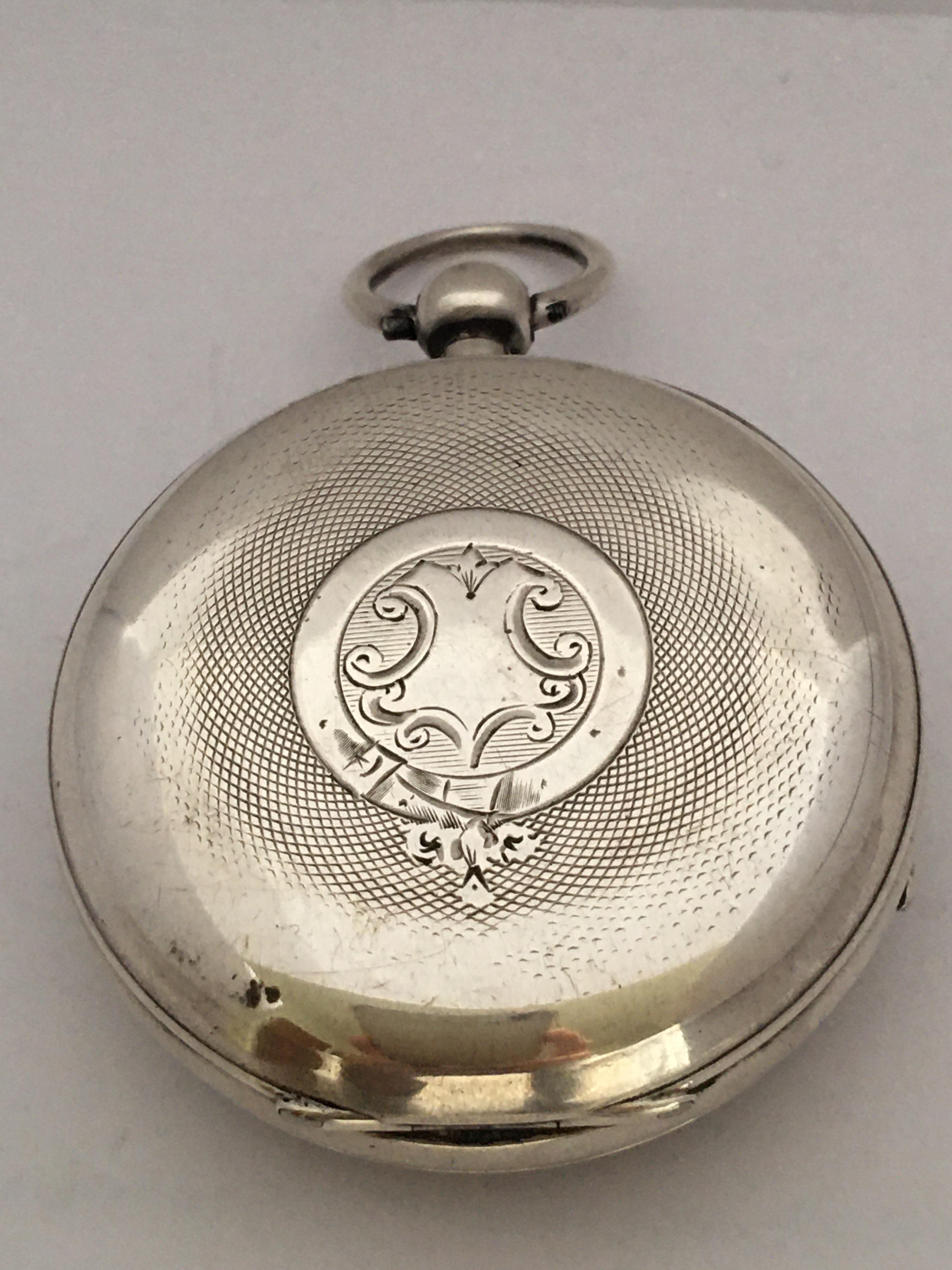 Women's or Men's Antique Silver Engine Turned Case English Lever Pocket Watch