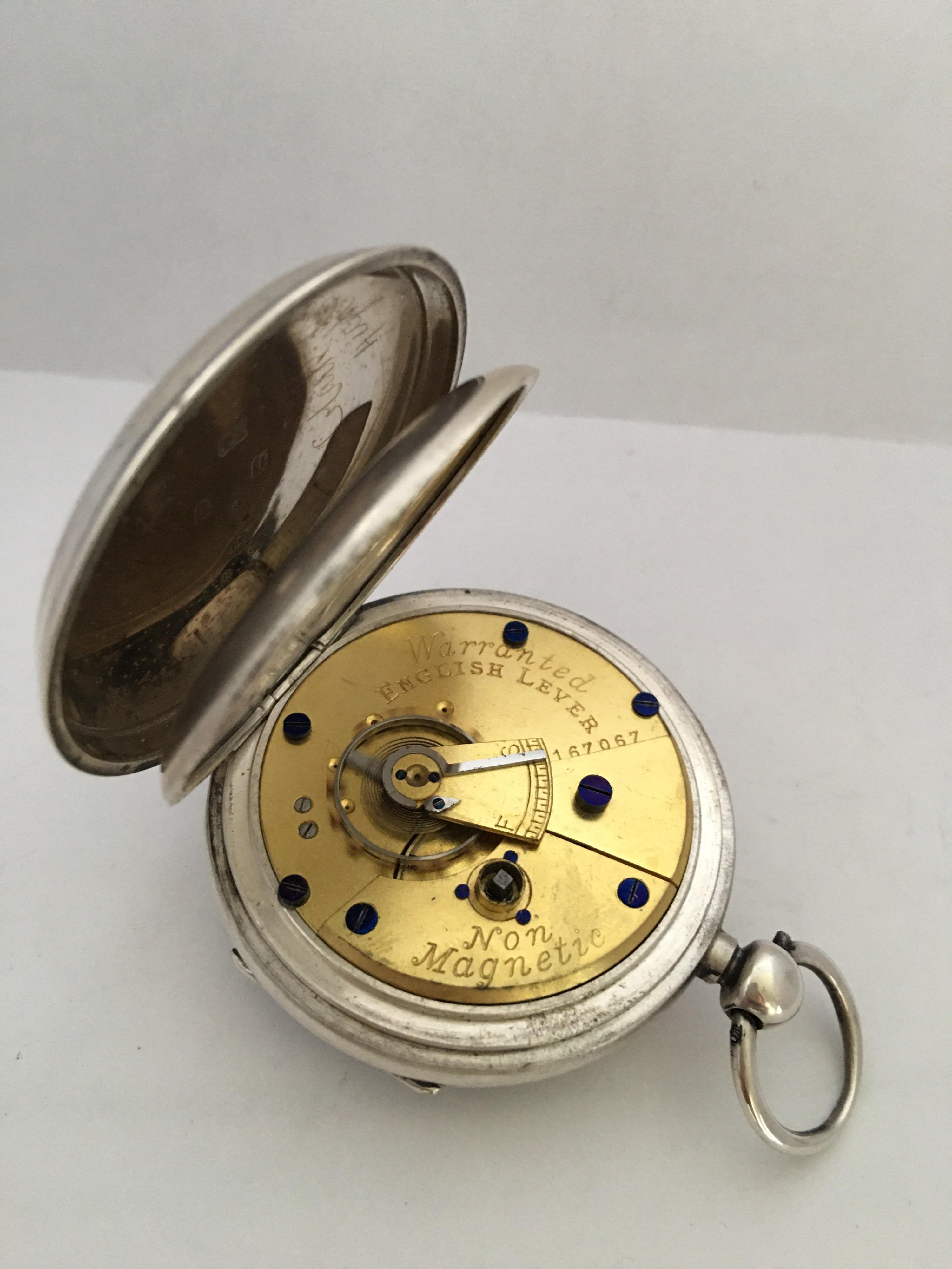 Antique Silver Engine Turned Case English Lever Pocket Watch 1