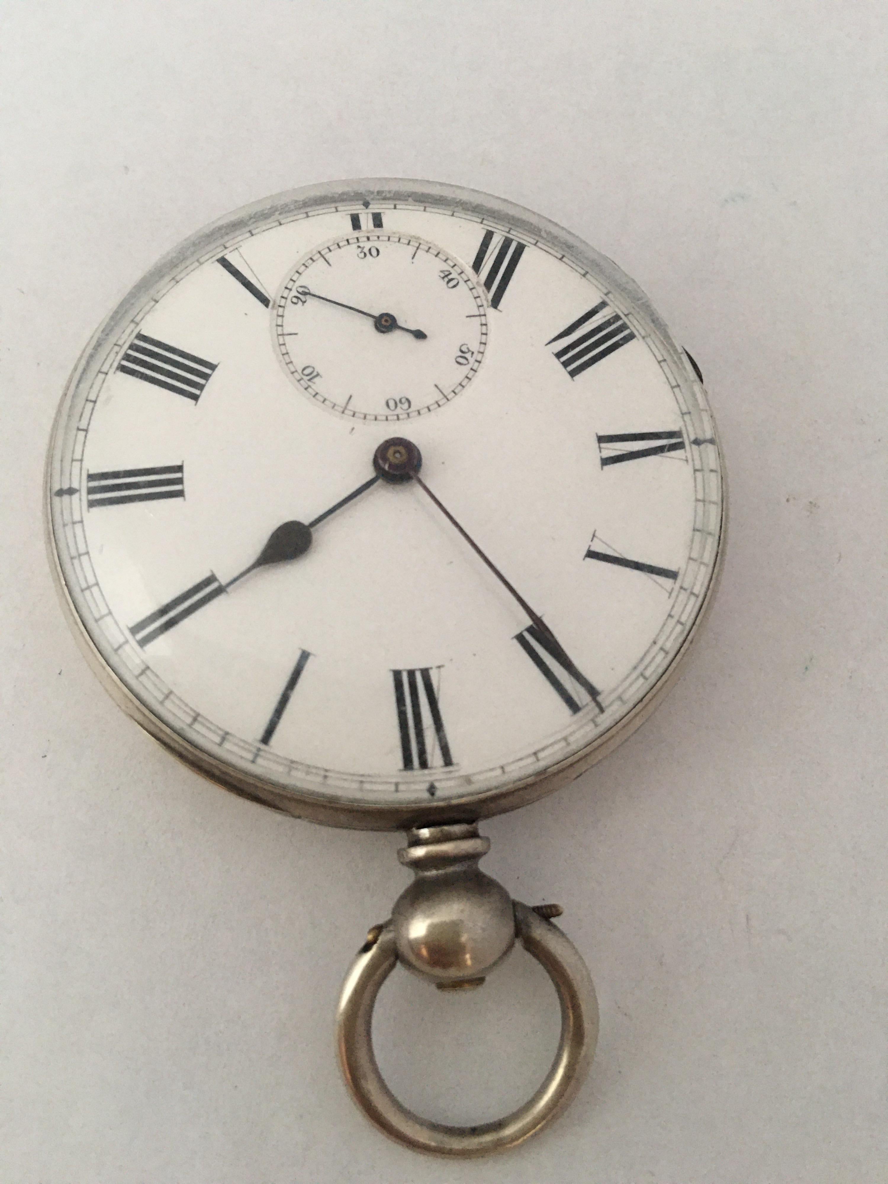 Antique Silver Engine Turned Case Key-Wind Pocket Watch For Sale 3