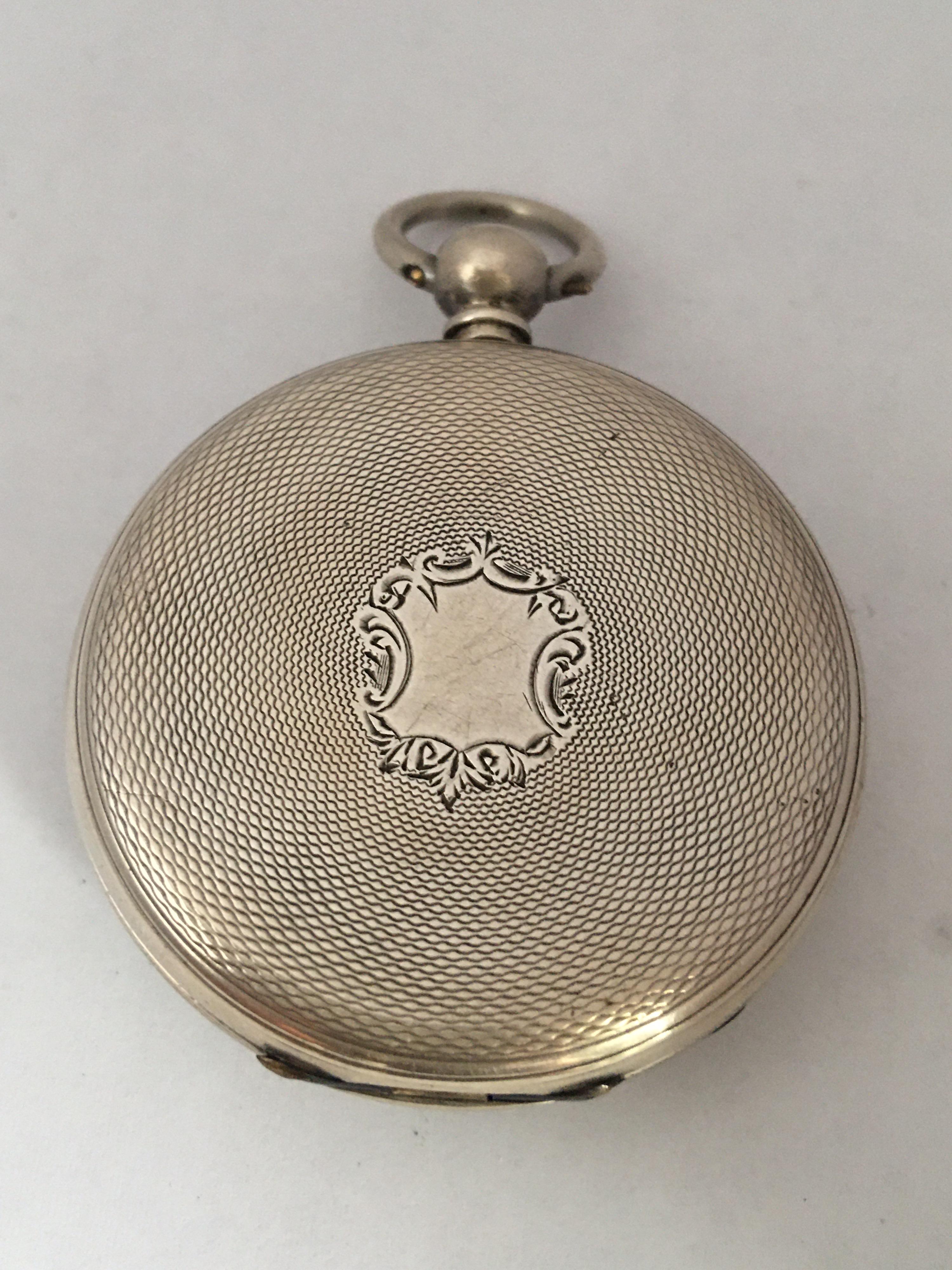 Antique Silver Engine Turned Case Key-Wind Pocket Watch For Sale 4