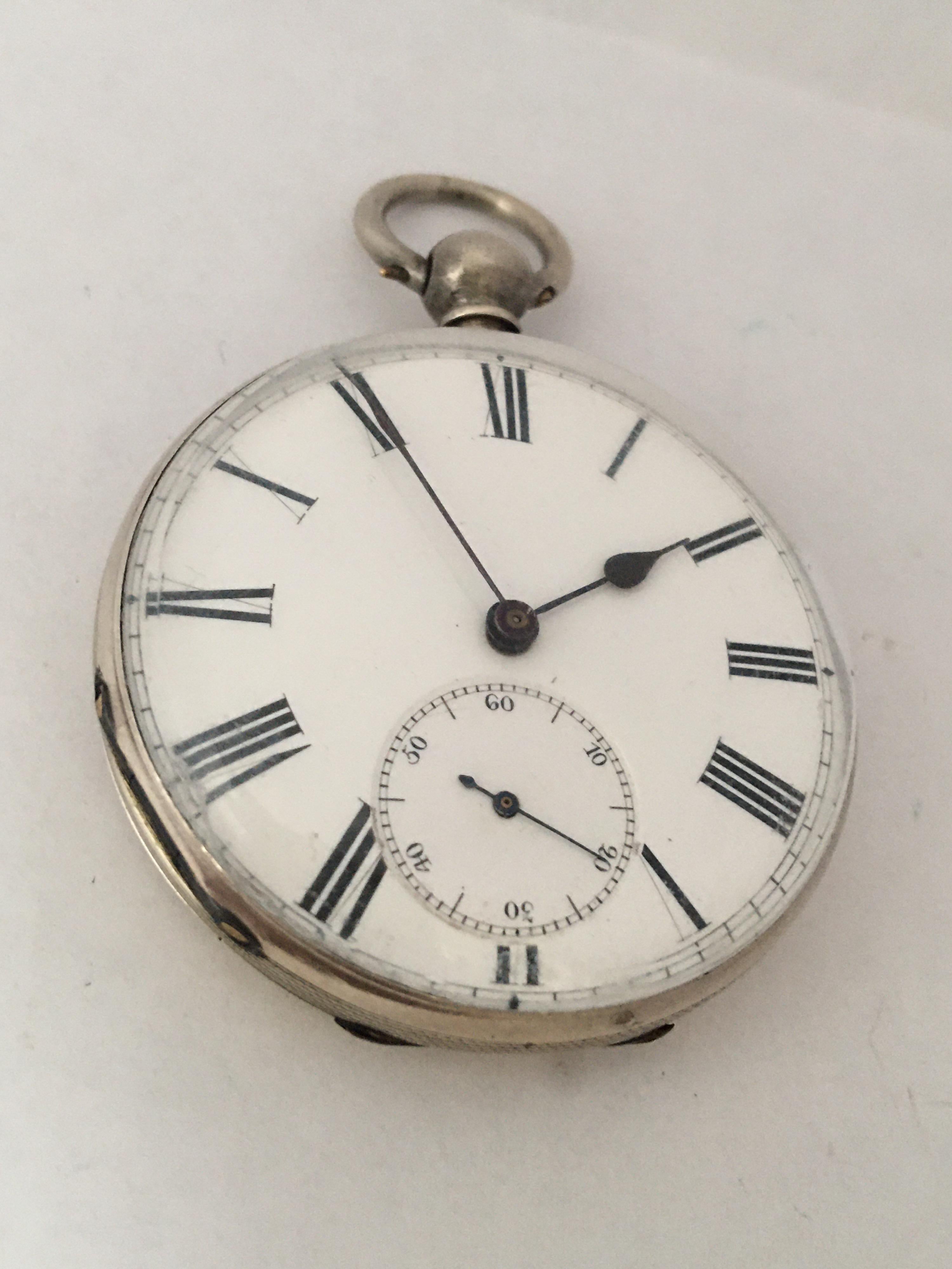 Antique Silver Engine Turned Case Key-Wind Pocket Watch For Sale 5