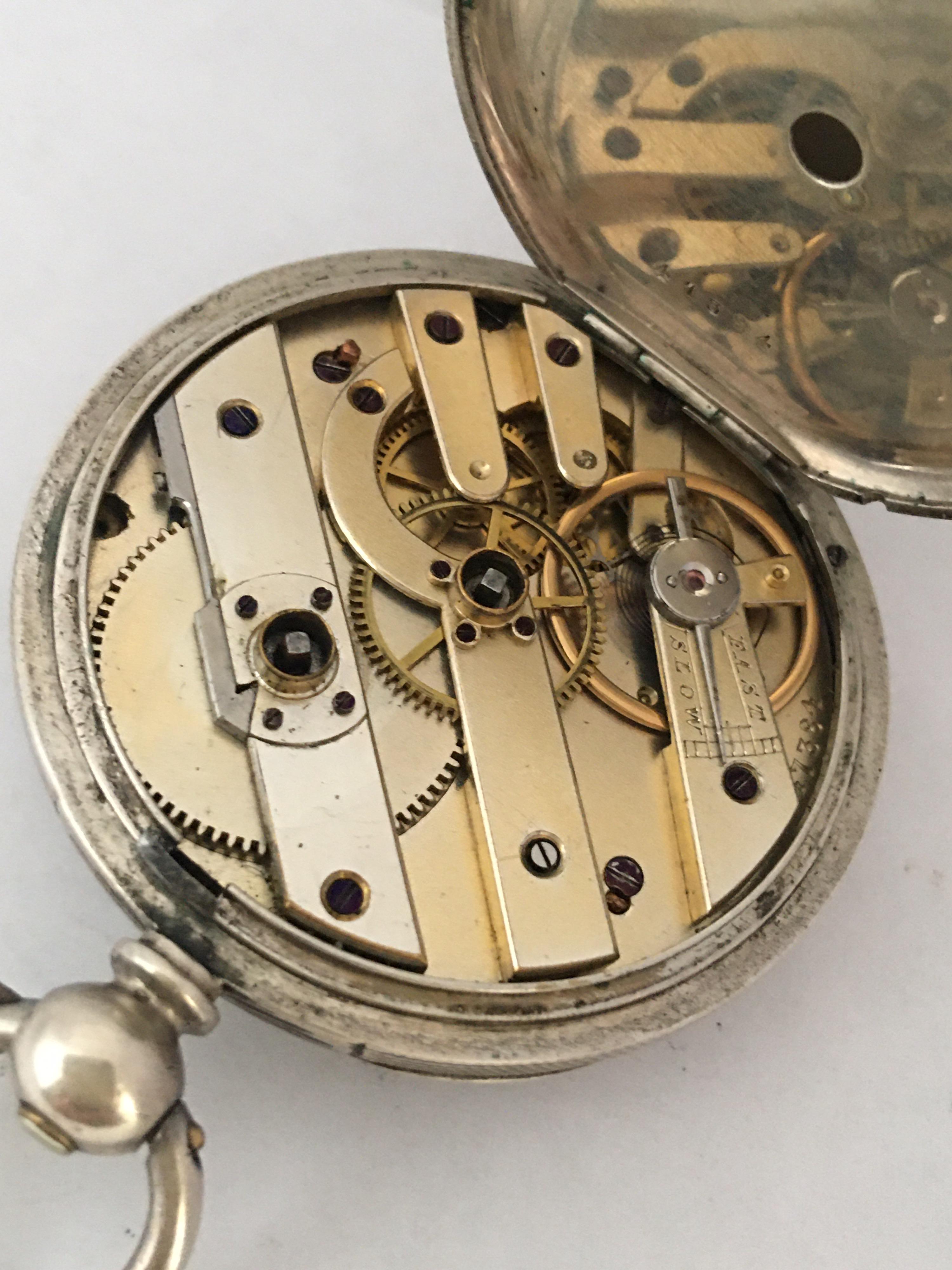 Antique Silver Engine Turned Case Key-Wind Pocket Watch For Sale 6