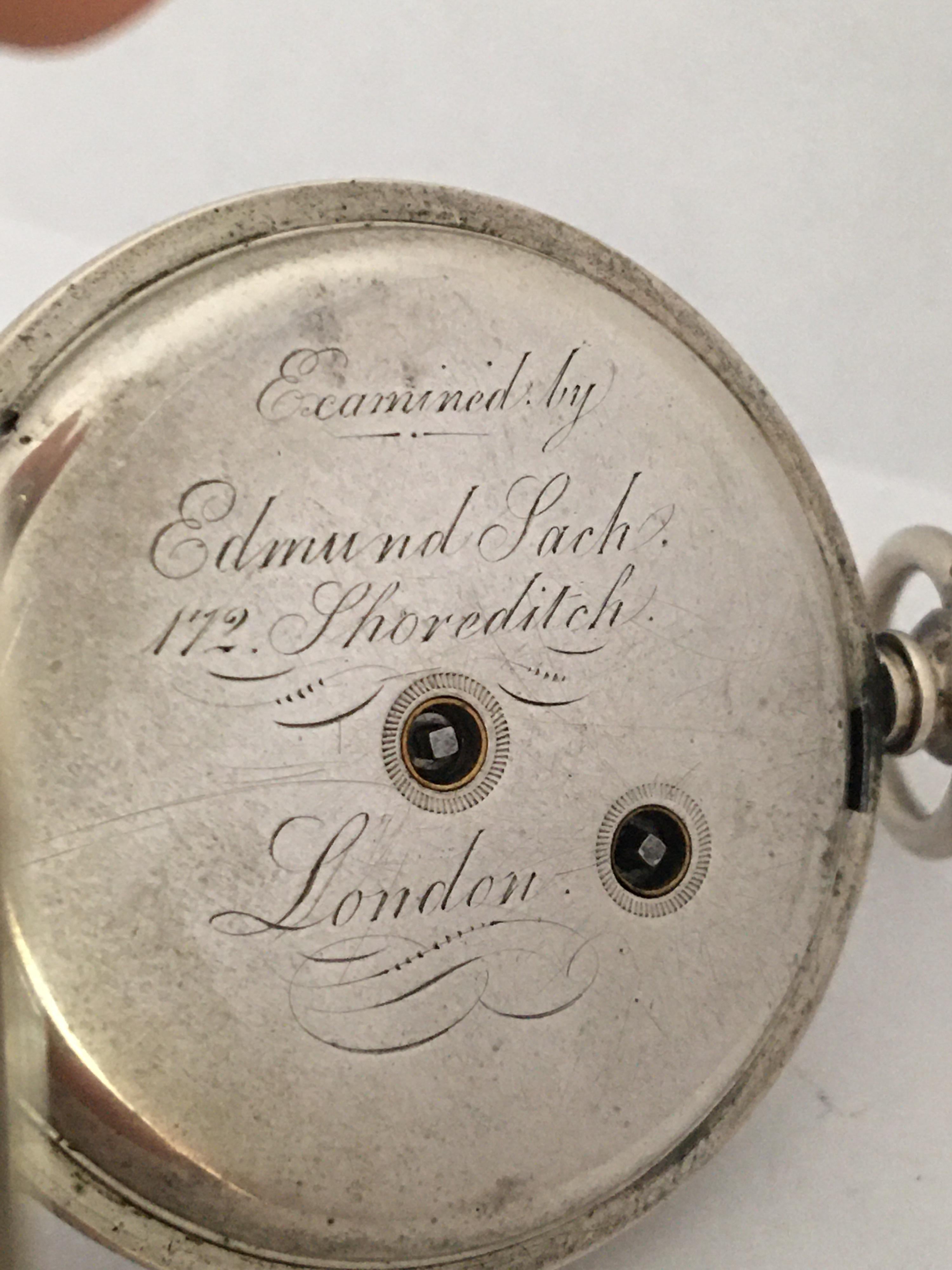 Antique Silver Engine Turned Case Key-Wind Pocket Watch For Sale 7