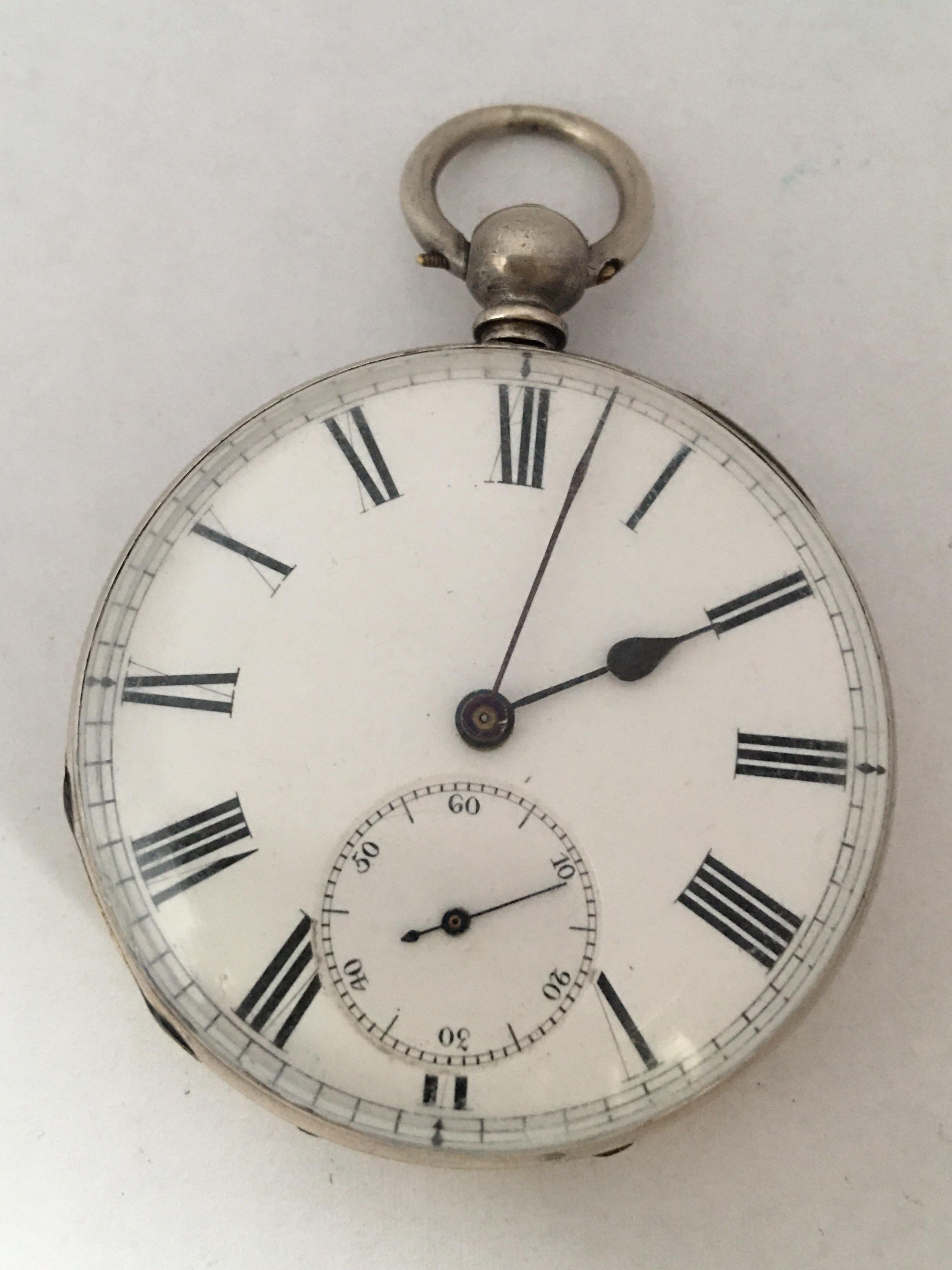 Antique Silver Engine Turned Case Key-Wind Pocket Watch For Sale 8