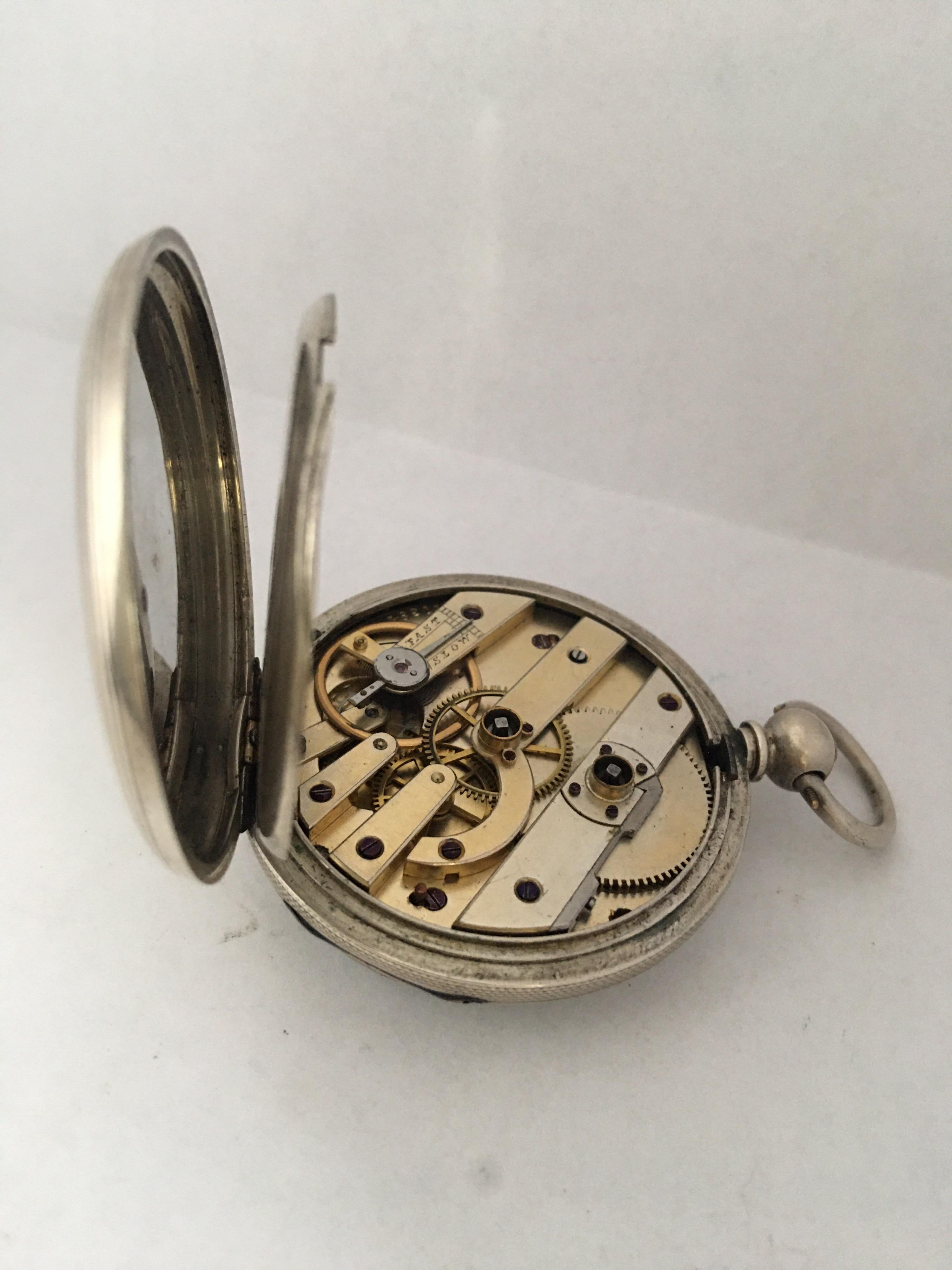 Women's or Men's Antique Silver Engine Turned Case Key-Wind Pocket Watch For Sale