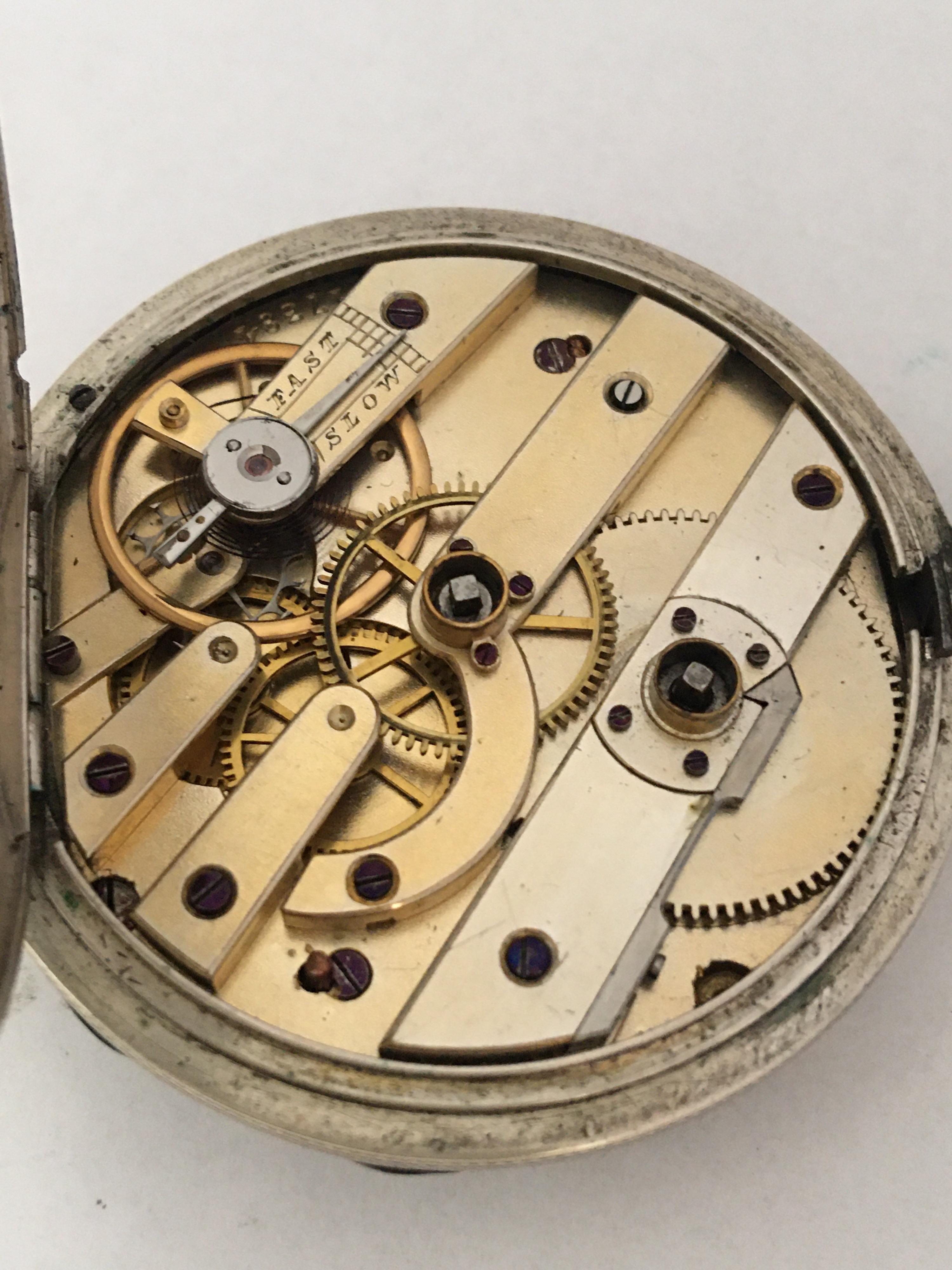 Antique Silver Engine Turned Case Key-Wind Pocket Watch For Sale 1