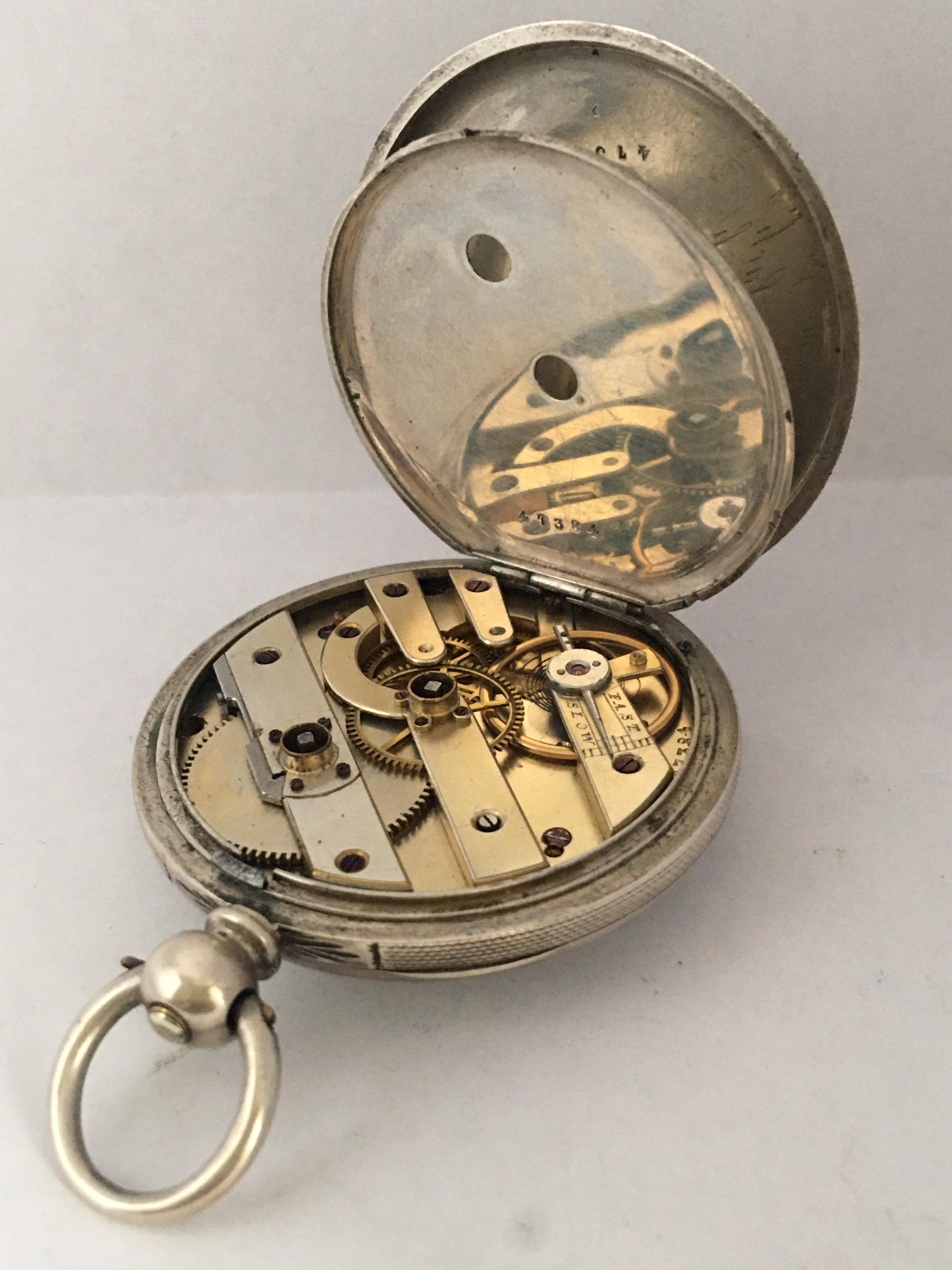 Antique Silver Engine Turned Case Key-Wind Pocket Watch For Sale 2