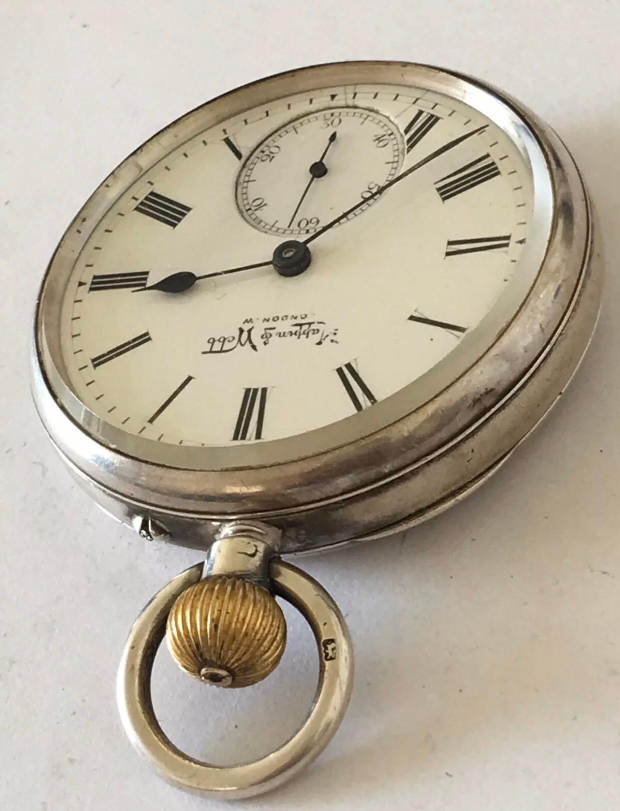 Antique Silver Engine Turned Case Mappin & Webb, London Pocket Watch For Sale 2