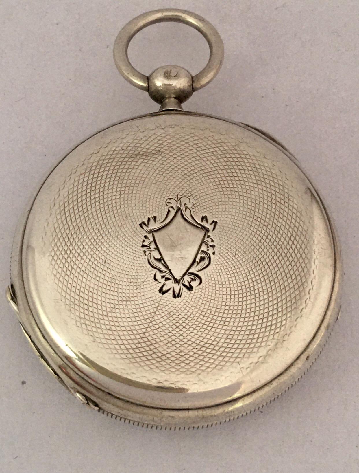 Antique Silver Engined Turn Cased Key Winding Pocket Watch For Sale 3