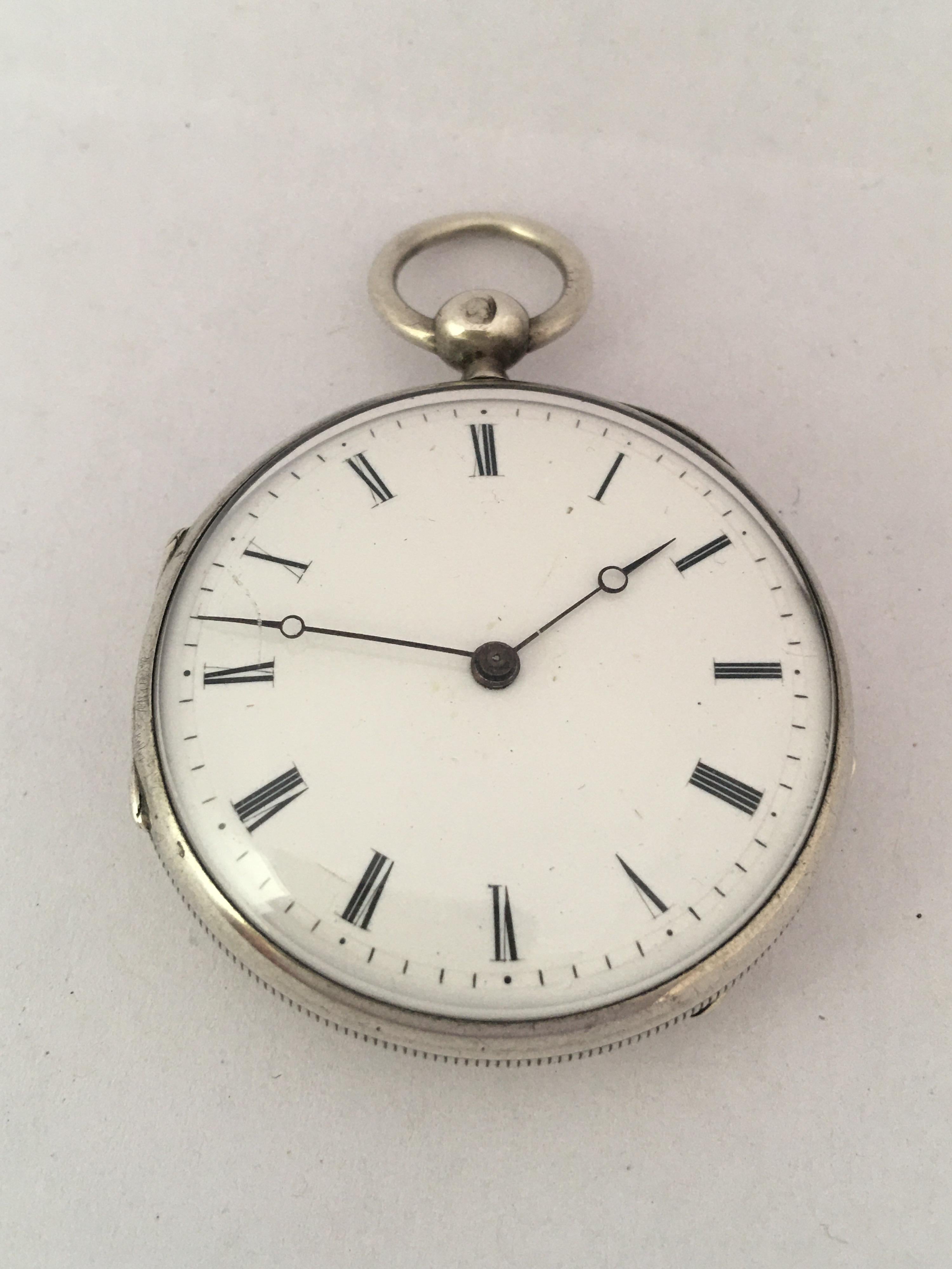 Antique Silver Engined Turn Cased Key Winding Pocket Watch For Sale 4
