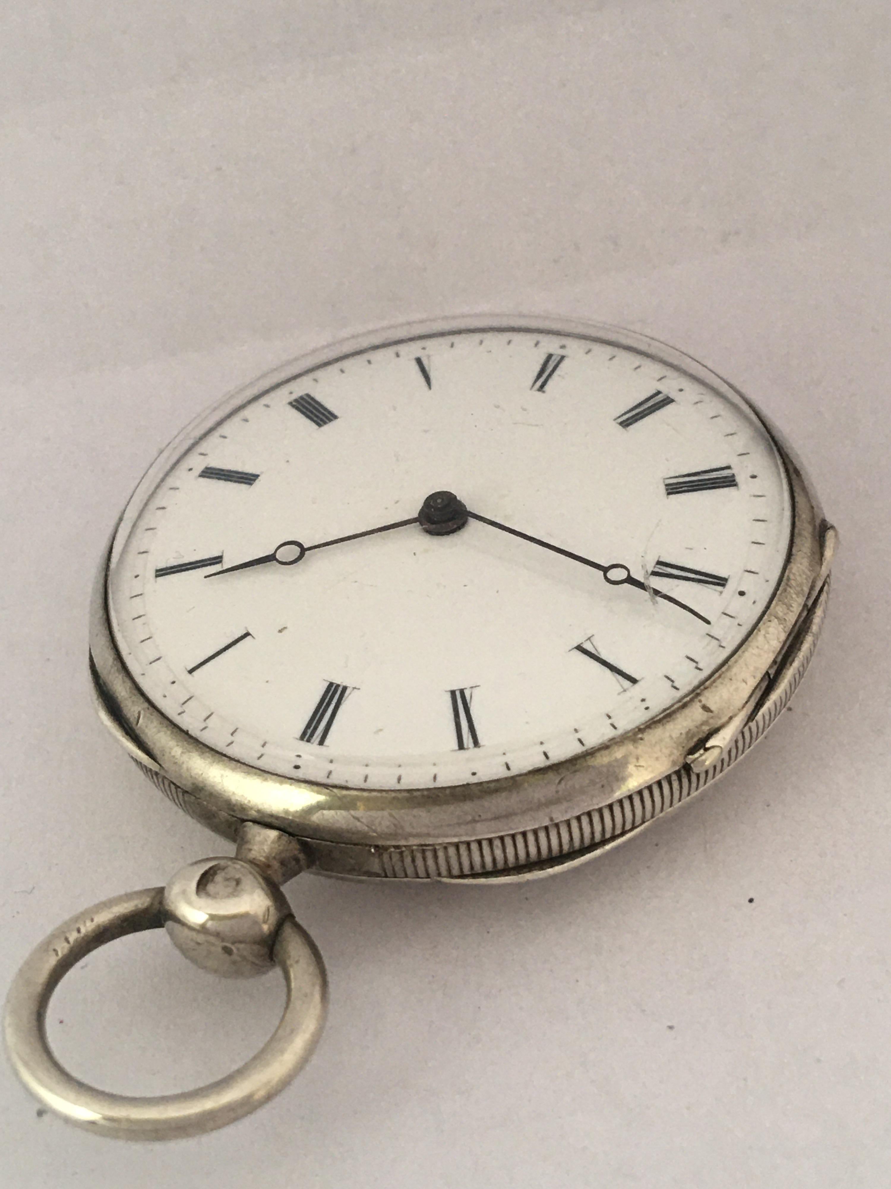 Antique Silver Engined Turn Cased Key Winding Pocket Watch For Sale 5