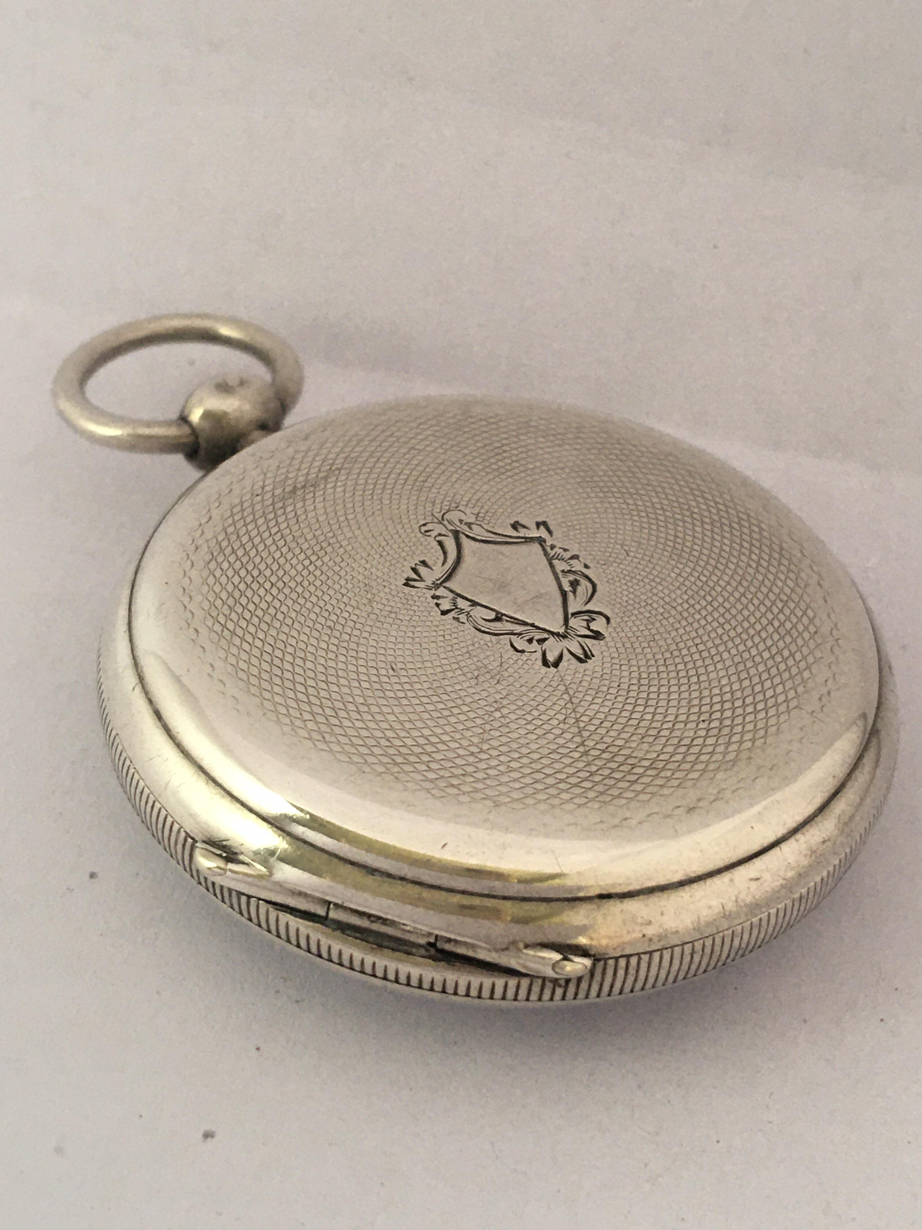 Antique Silver Engined Turn Cased Key Winding Pocket Watch For Sale 6