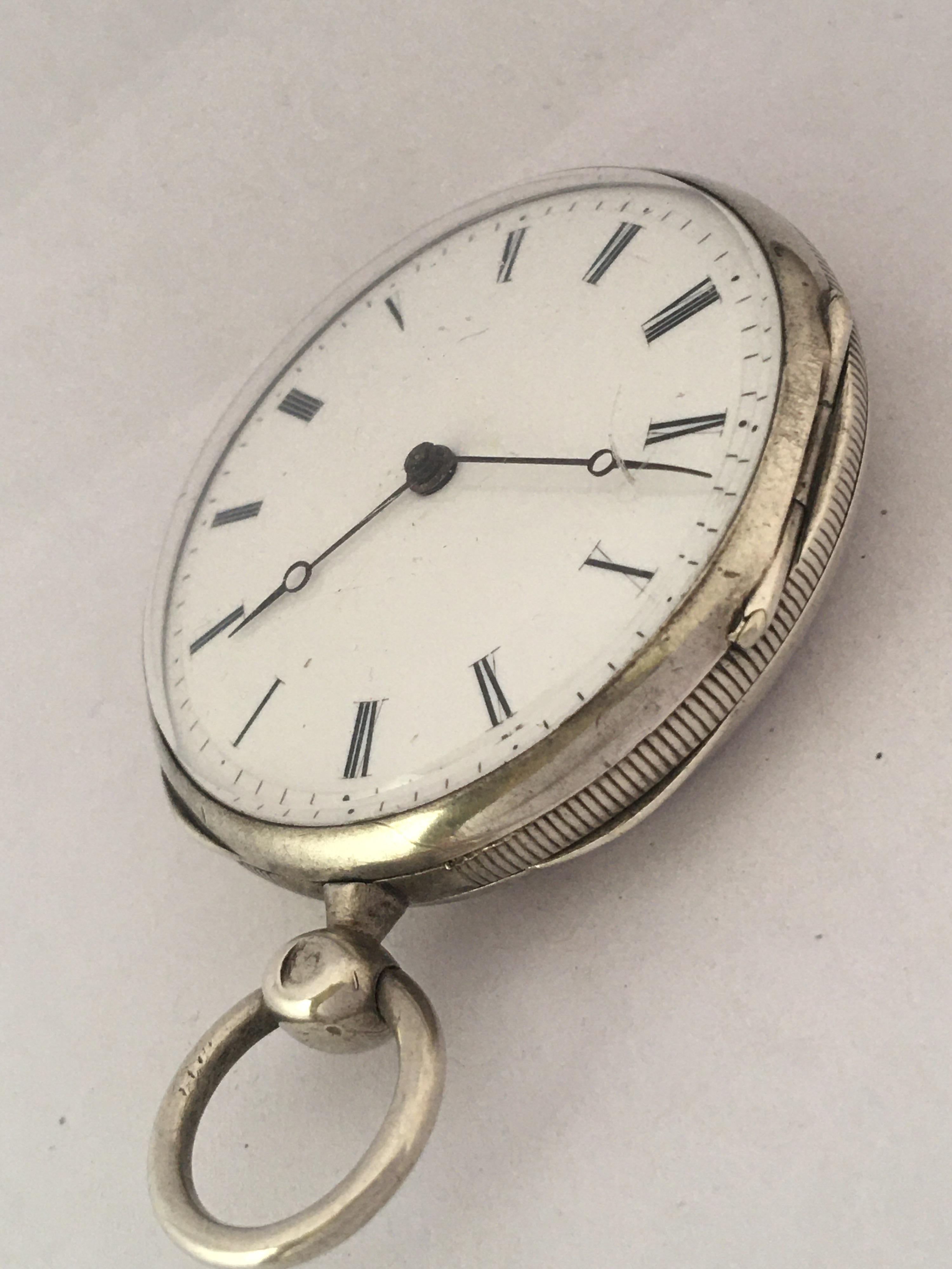 Antique Silver Engined Turn Cased Key Winding Pocket Watch For Sale 8