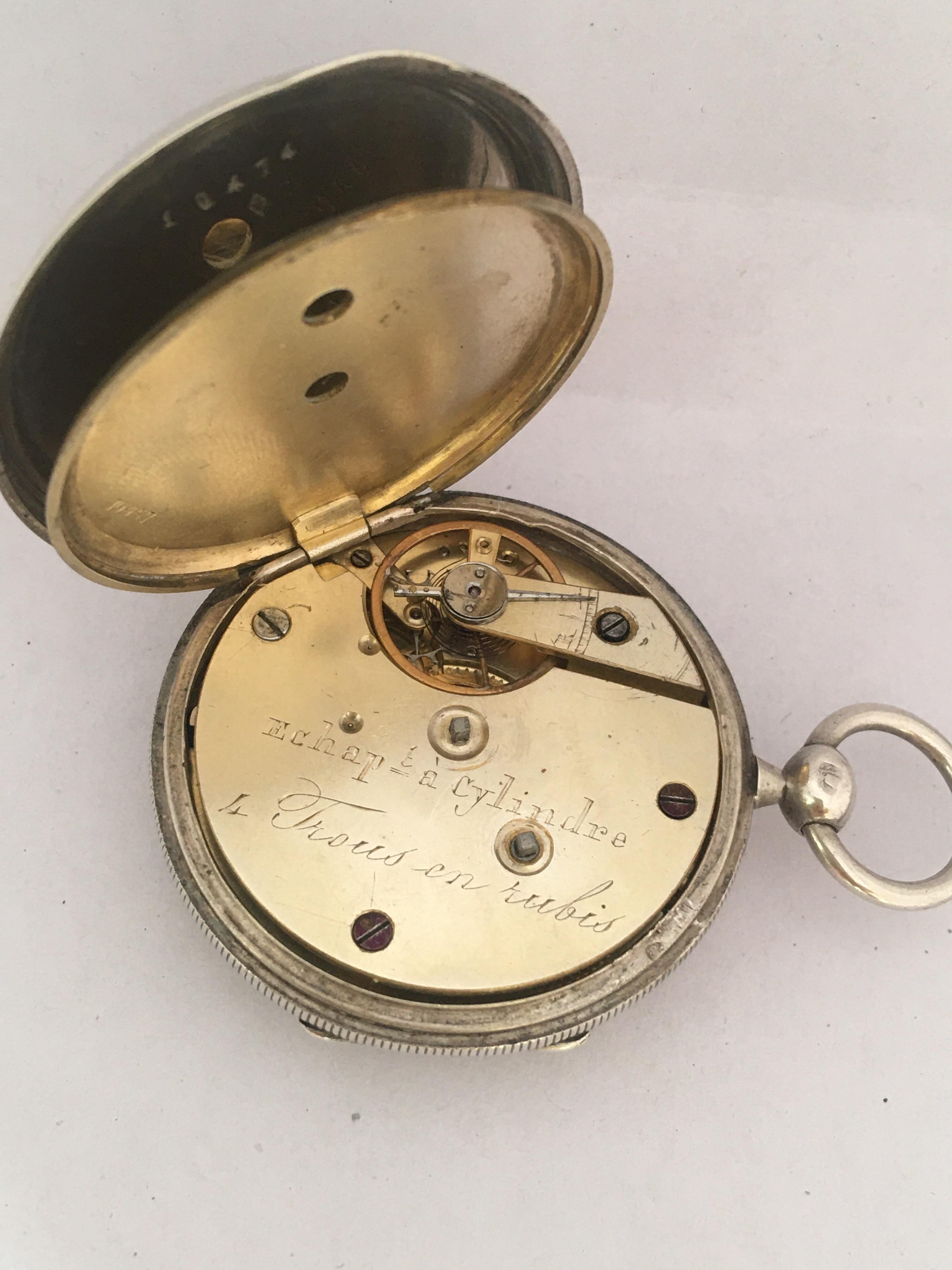Antique Silver Engined Turn Cased Key Winding Pocket Watch In Good Condition For Sale In Carlisle, GB