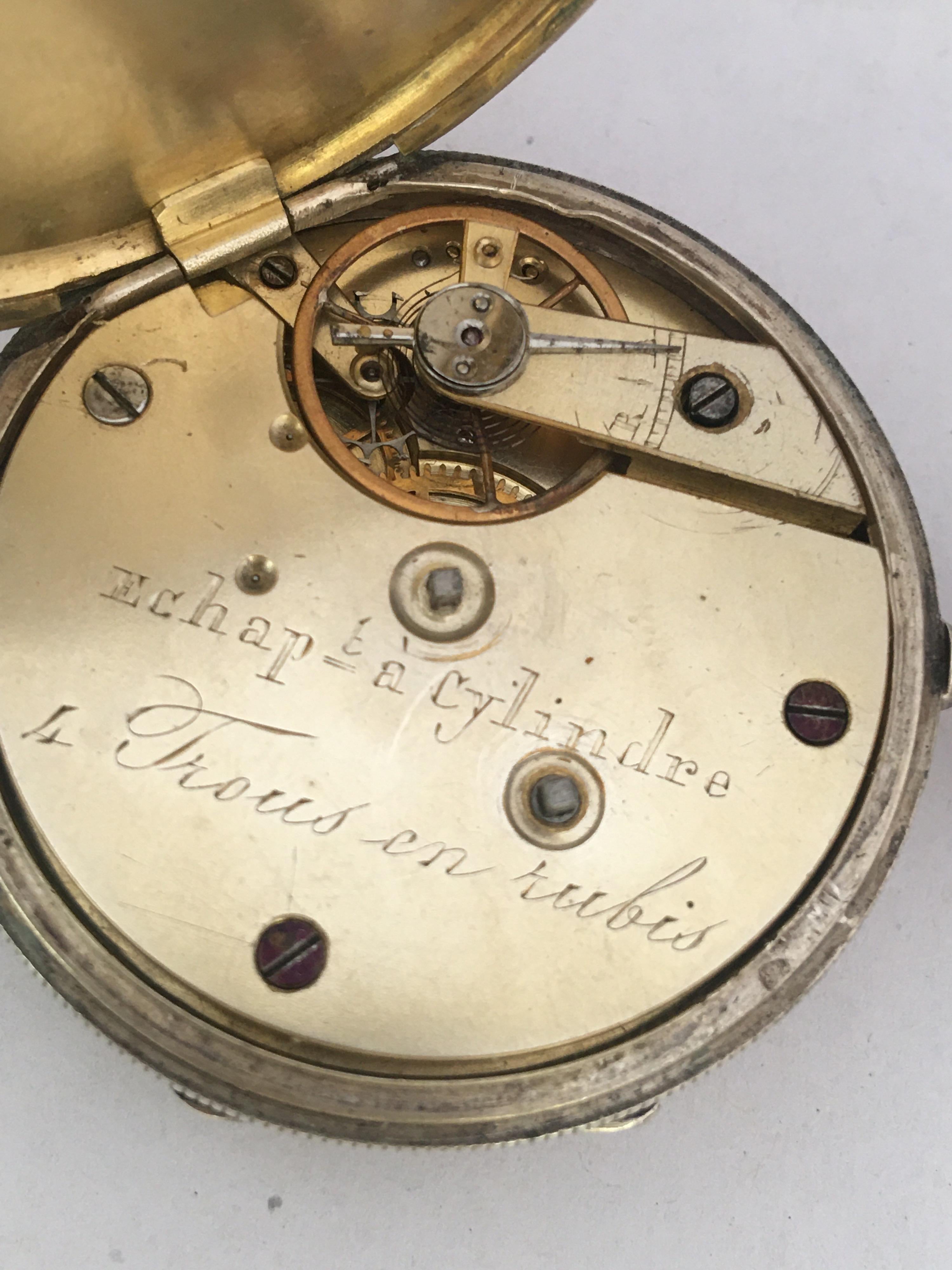 Women's or Men's Antique Silver Engined Turn Cased Key Winding Pocket Watch For Sale