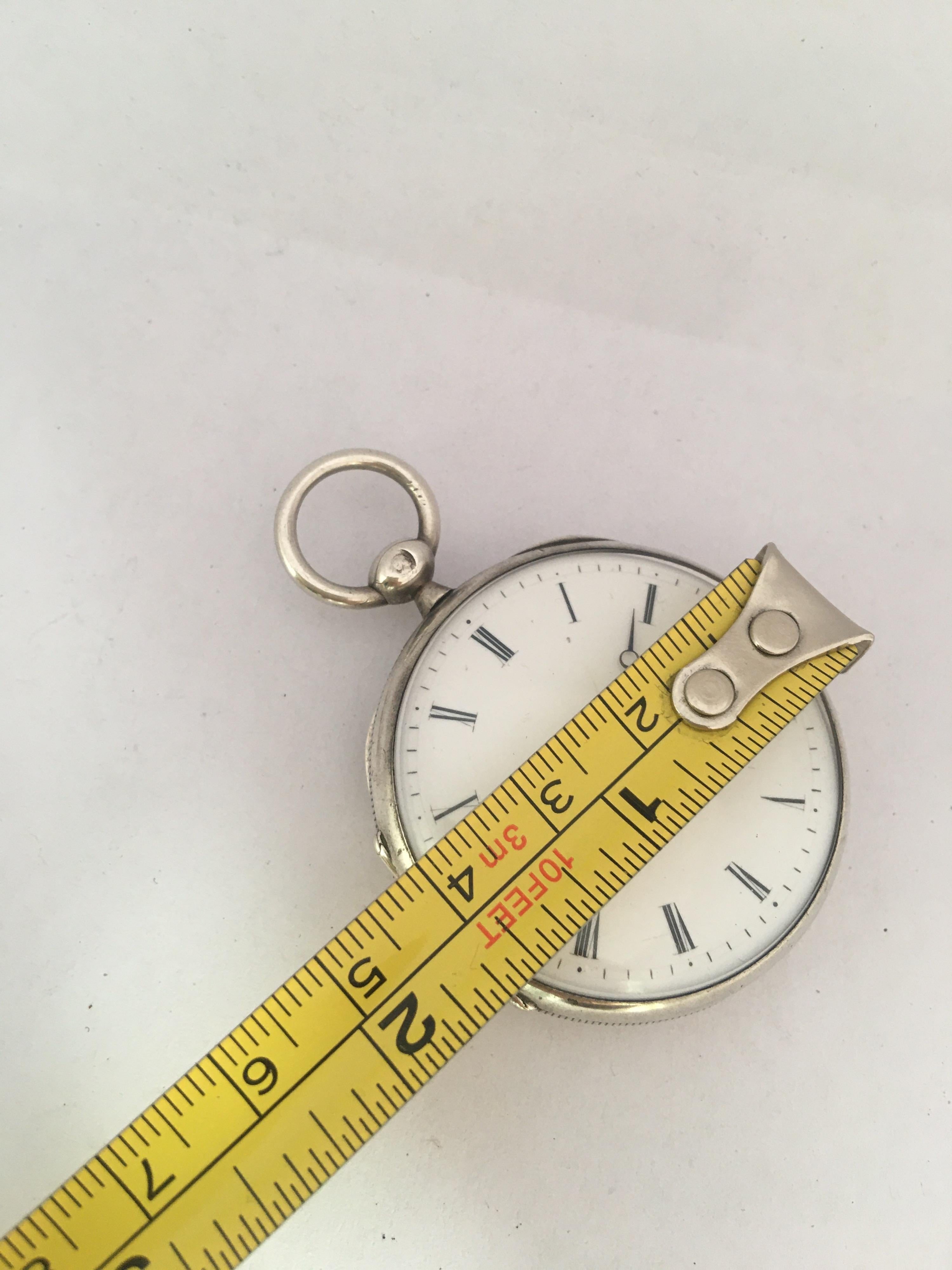 Antique Silver Engined Turn Cased Key Winding Pocket Watch For Sale 1